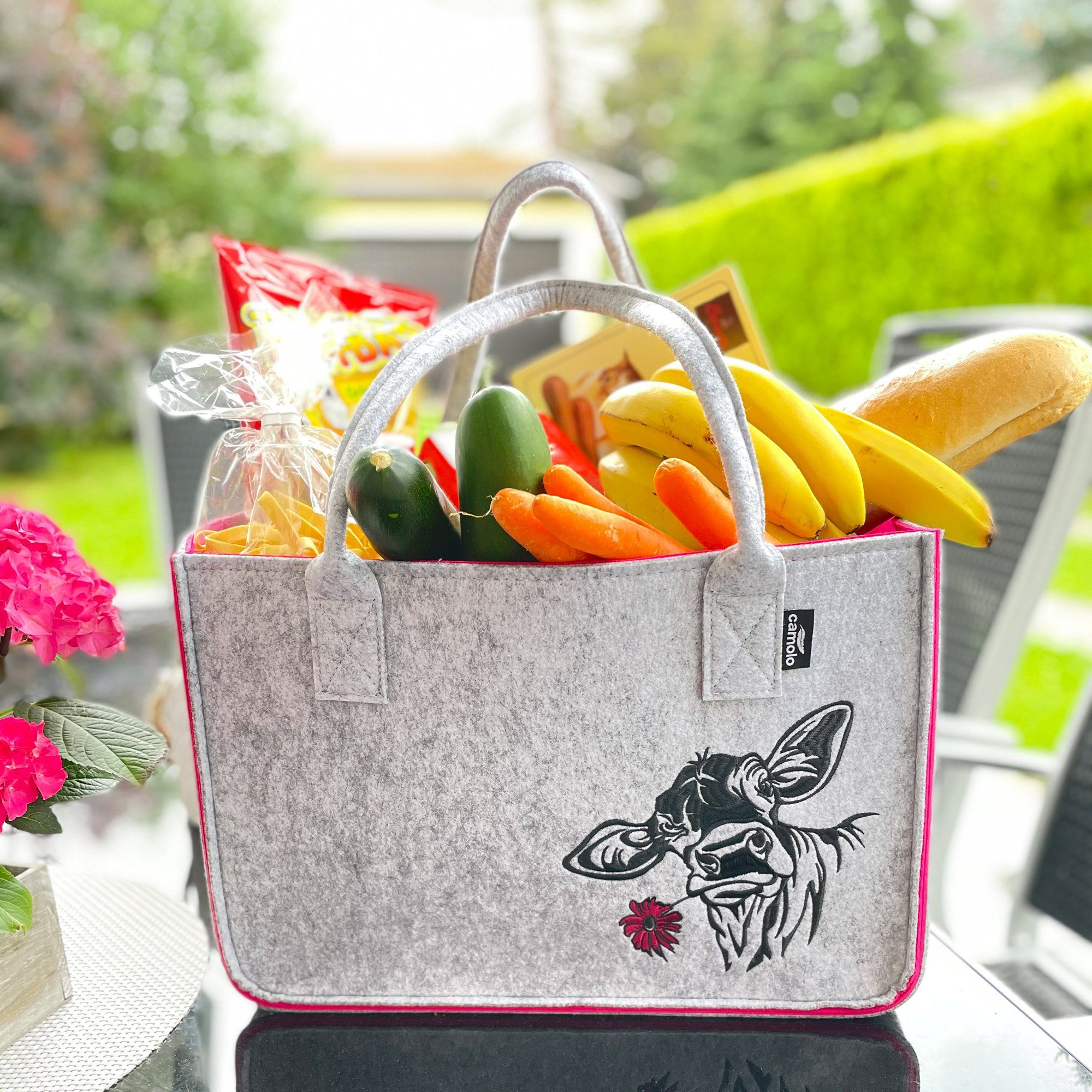 Camolo Tragetasche Filz Einkaufstasche COW Pink günstig online kaufen