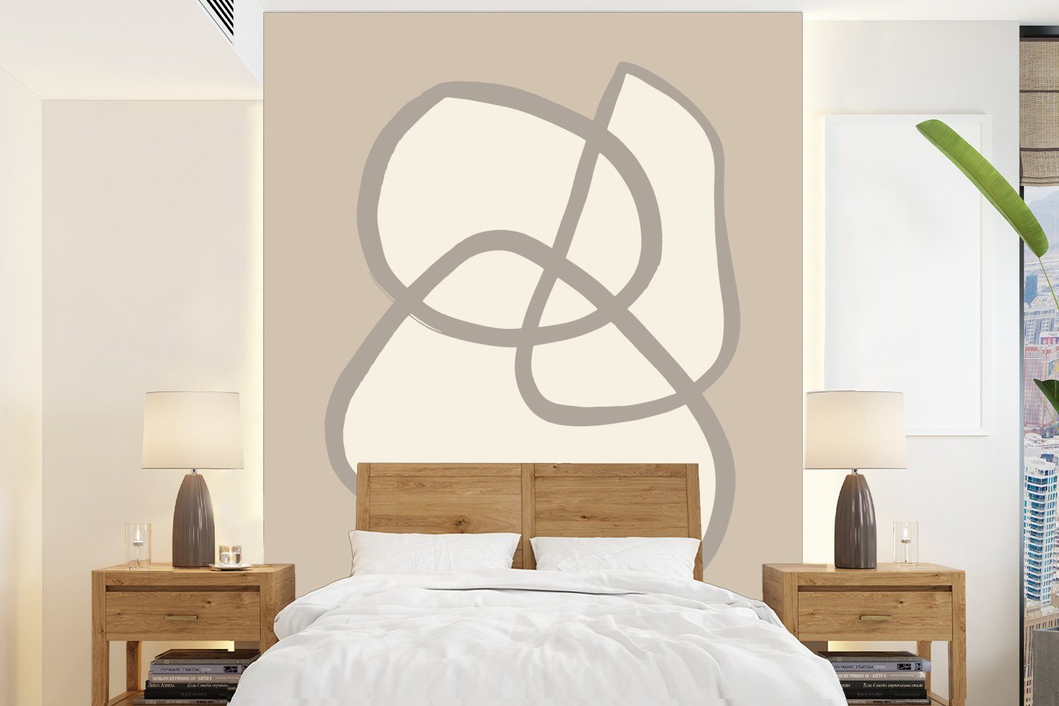 MuchoWow Fototapete Formen - Abstrakt - Beige - Figuren, Matt, bedruckt, (4 St), Montagefertig Vinyl Tapete für Wohnzimmer, Wandtapete