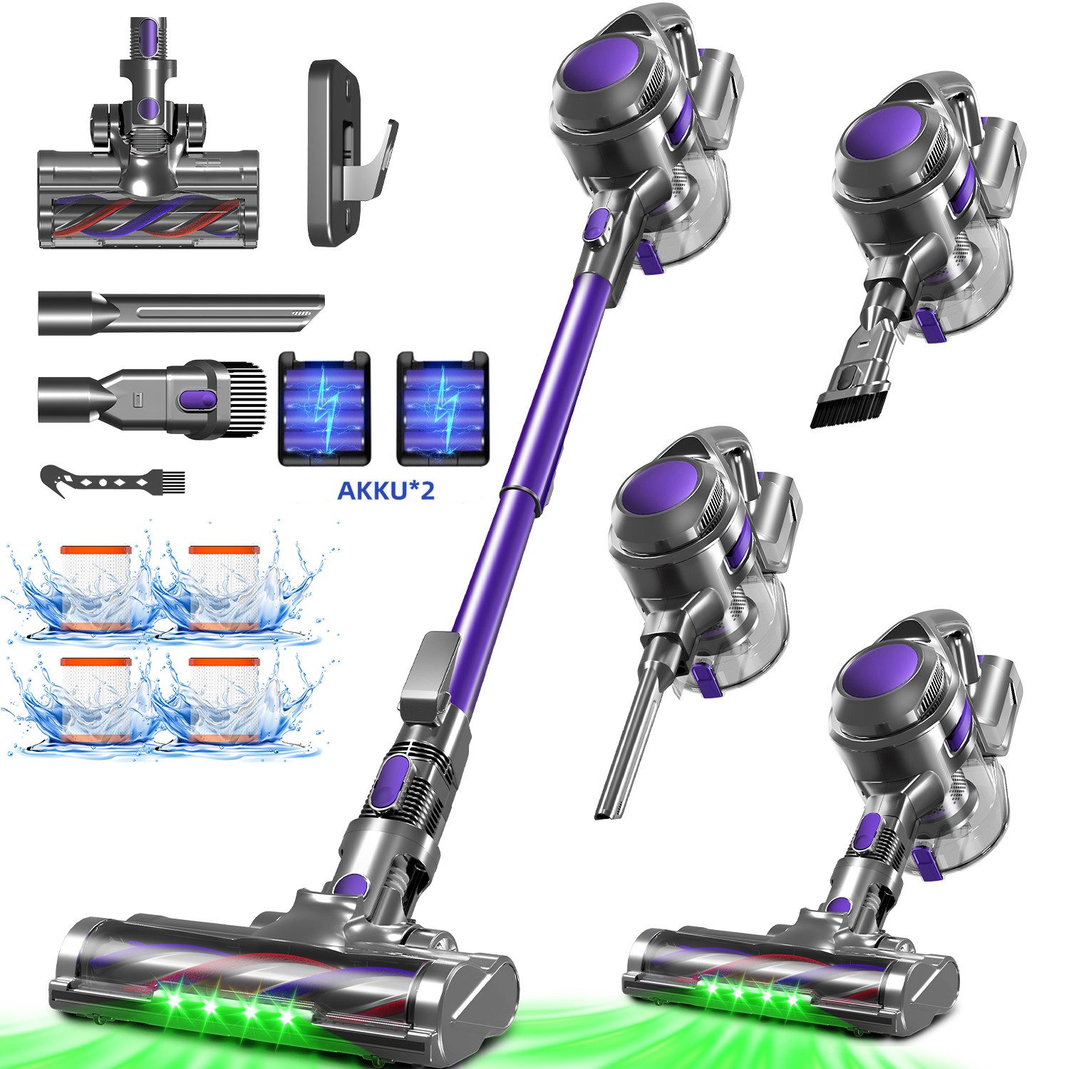 Adormii Akku-Hand-und Stielstaubsauger Akku Staubsauger,Staubsauger Kabellos 50kPa/60Min,GreenEye-Technologie, beutellos, Selbststehendes Design,Staubsauger für Tierhaare,Teppich und Hartboden
