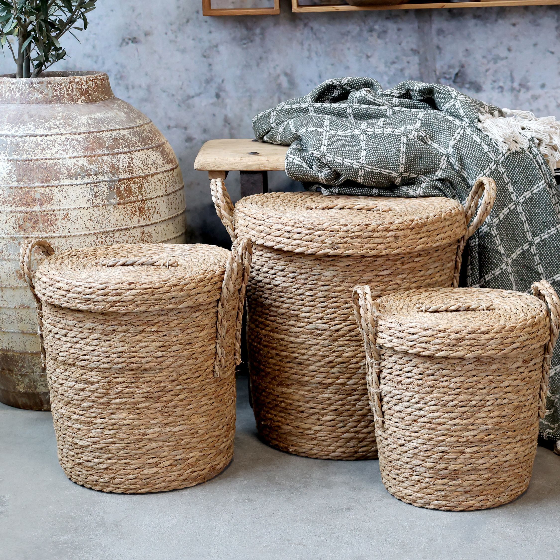Chic Antique Allzweckkorb 3-er Set Korb mit Deckel Aufbewahrung Boho Vintage (3 St)