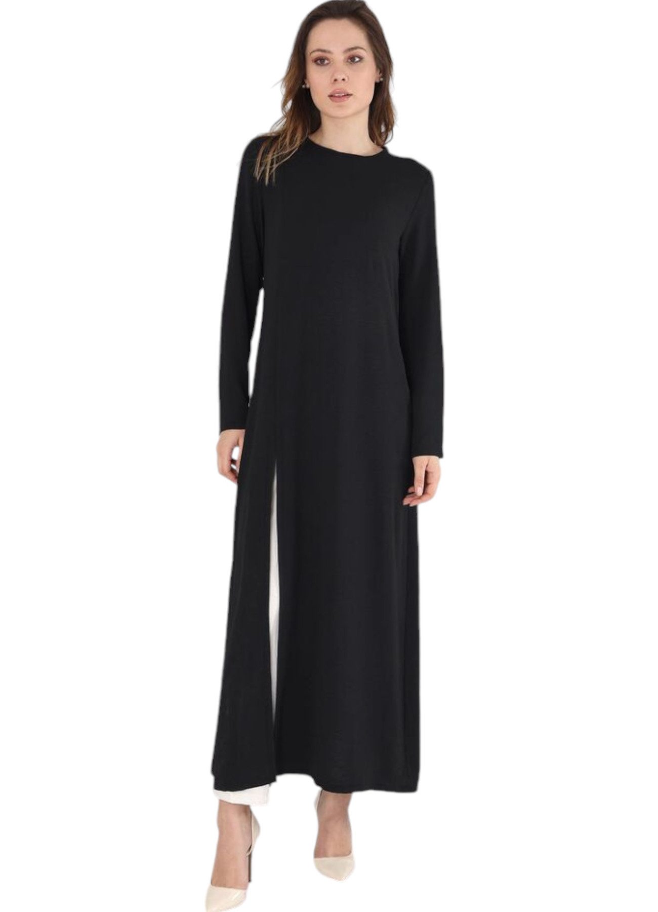 fashionshowcase Longbluse Damen Longtunika aus Aerobin mit Seitenschlitzen Modest Fashion Seitenschlitze für mehr Bewegungsfreiheit