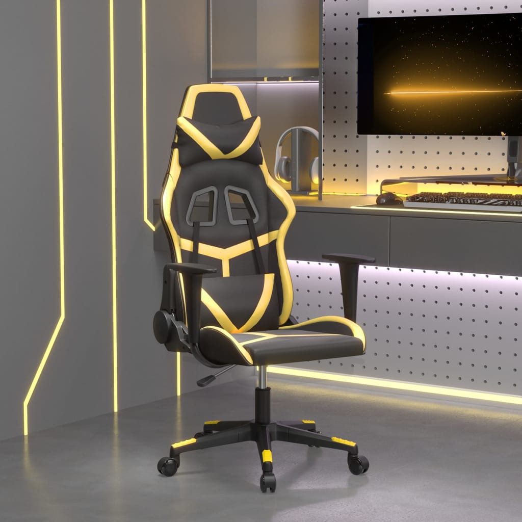 furnicato Gaming-Stuhl Kunstleder Schwarz Gold 67x64x116-127 cm (1 St), Ergonomischer Spielstuhl mit Liegefunktion und verstellbarer Höhe
