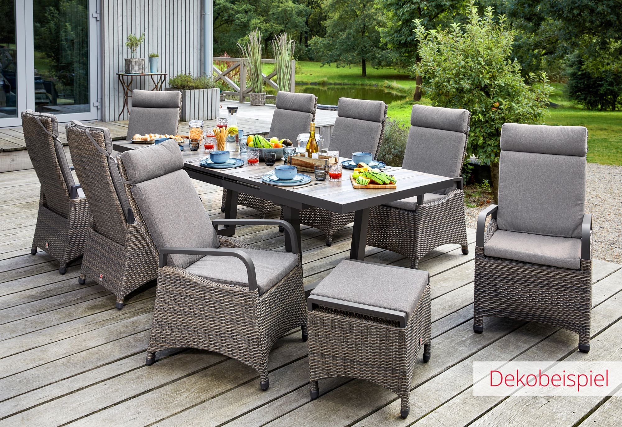 LC Garden Garten-Essgruppe Komido Dining Set V omega braun Garten Sitzgruppe, (8-tlg)