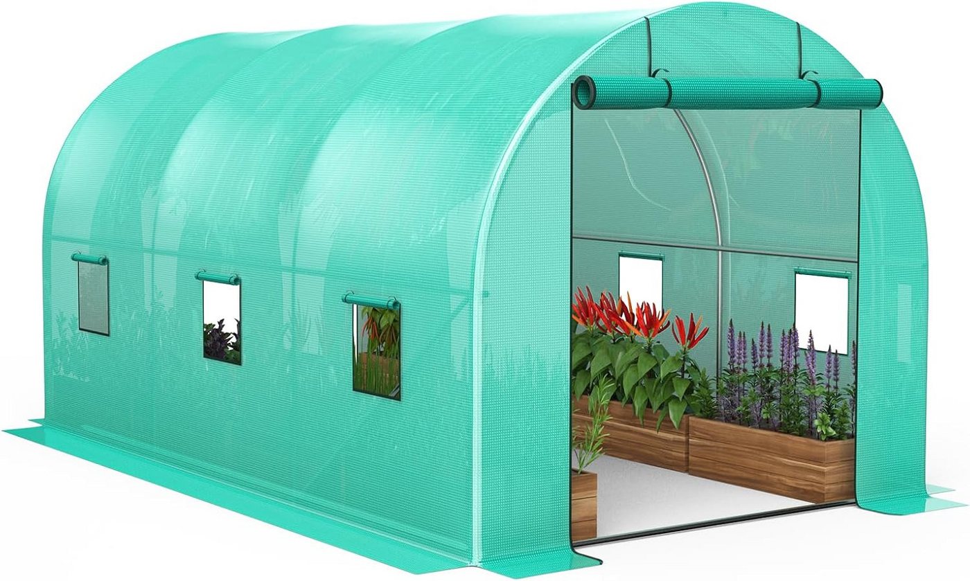 GarveeMore Gewächshaus mit Stahlfundament und Folienabdeckung,Gartentunnel mit Tür Fenstern, mit Rahmen aus verzinktem Stahl, Erdanker Gitternetzfolie,Grün | Rabatt: 15% GarveeMore Gewächshaus mit Stahlfundament und Folienabdeckung,Gartentunnel mit Tür Fenstern, mit Rahmen aus verzinktem Stahl, Erdanker Gitternetzfolie,Grün | Rabatt: 15%