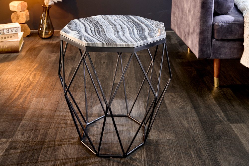 riess-ambiente Beistelltisch DIAMOND 50cm grau schwarz (Einzelartikel, 1-St), Wohnzimmer · Marmor · Metall · Industrial