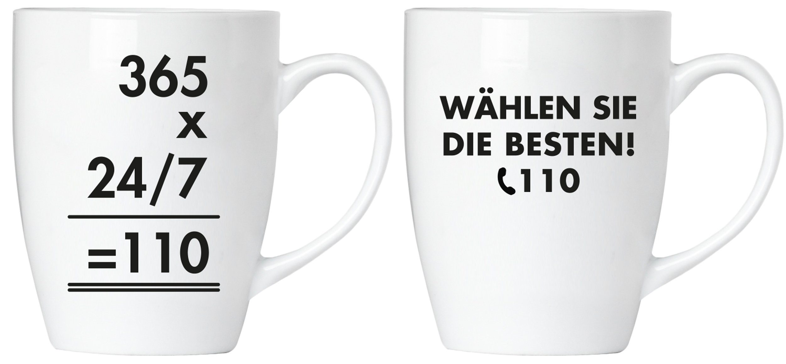 BRUBAKER Tasse Polizei Motivtassen "365 x..." und "WÄHLEN SIE...", 4-tlg., Keramik, 2x Kaffeebecher für Polizisten in Geschenkpackung mit Grußkarte
