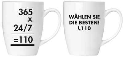 BRUBAKER Tasse »Polizei Motivtassen "365 x..." und "WÄHLEN SIE..."«, Keramik, 2er-Set Kaffeebecher für Polizisten in Geschenkpackung mit Grußkarte, Kaffeetassen Becher Geschenkset für die Arbeit