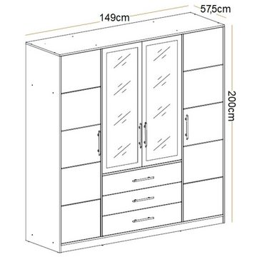 Marmex Möbel Kleiderschrank KOS D4 mit Schubladen und Spiegel für das Schlafzimmer