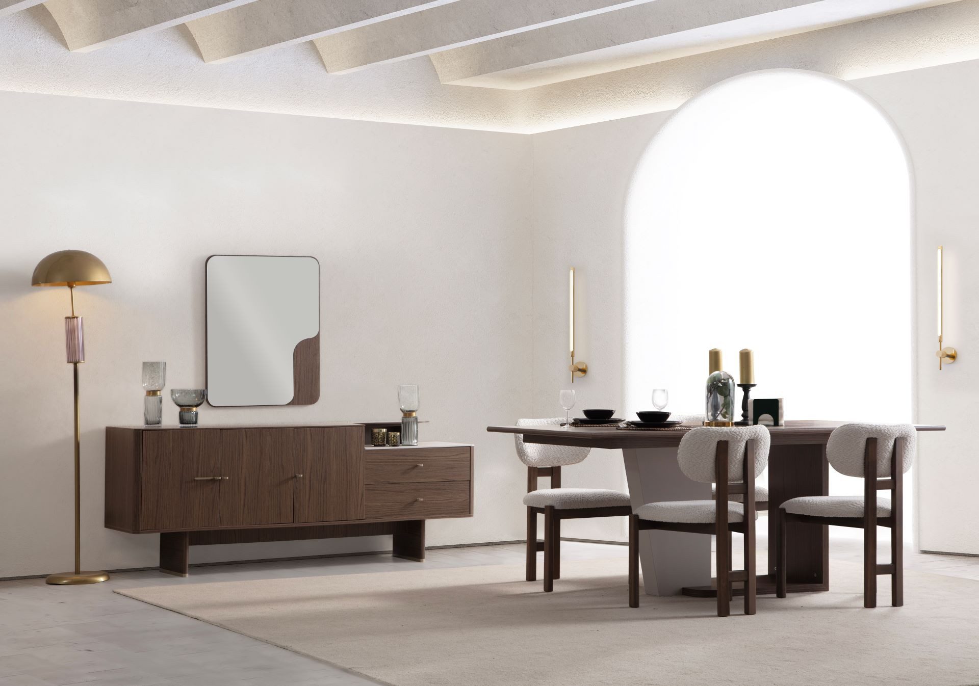 JVmoebel Essgruppe Weiß-braunes Esszimmer-Set mit Tisch und Stühlen aus Holz, (8-tlg)