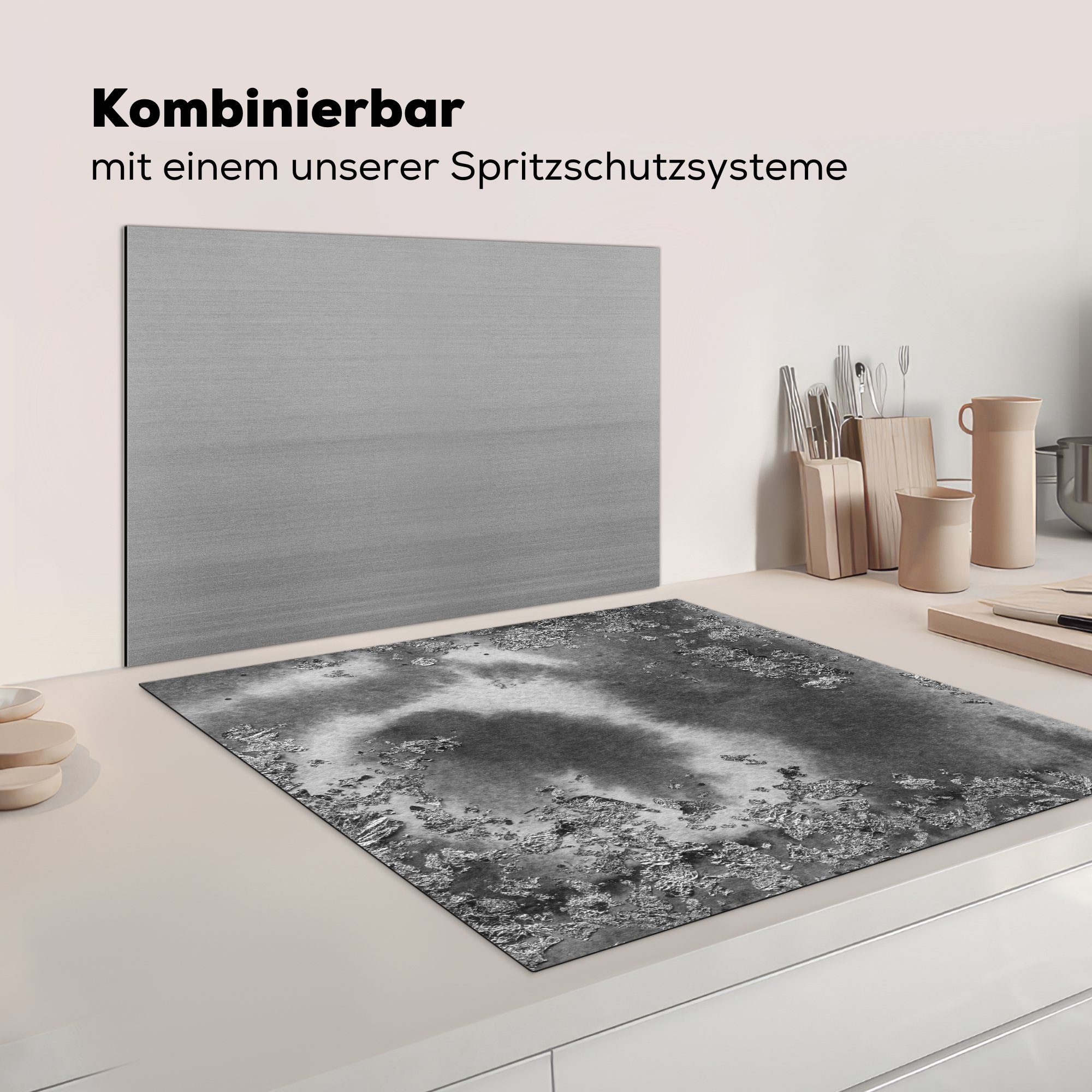 MuchoWow Herdblende-/Abdeckplatte Silber - Glitter küche cm, tlg), für Abstrakt, Vinyl, 78x78 Arbeitsplatte - Ceranfeldabdeckung, (1