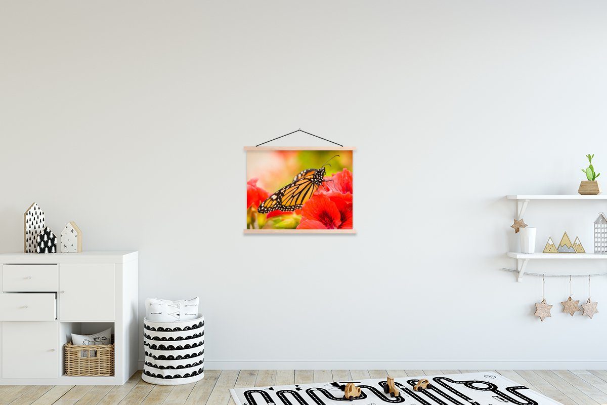 MuchoWow Poster Blumen - Schmetterlinge - Monarch, (1 St), Posterleiste, Textilposter für Wohnzimmer, Bilderleiste, Magnetisch
