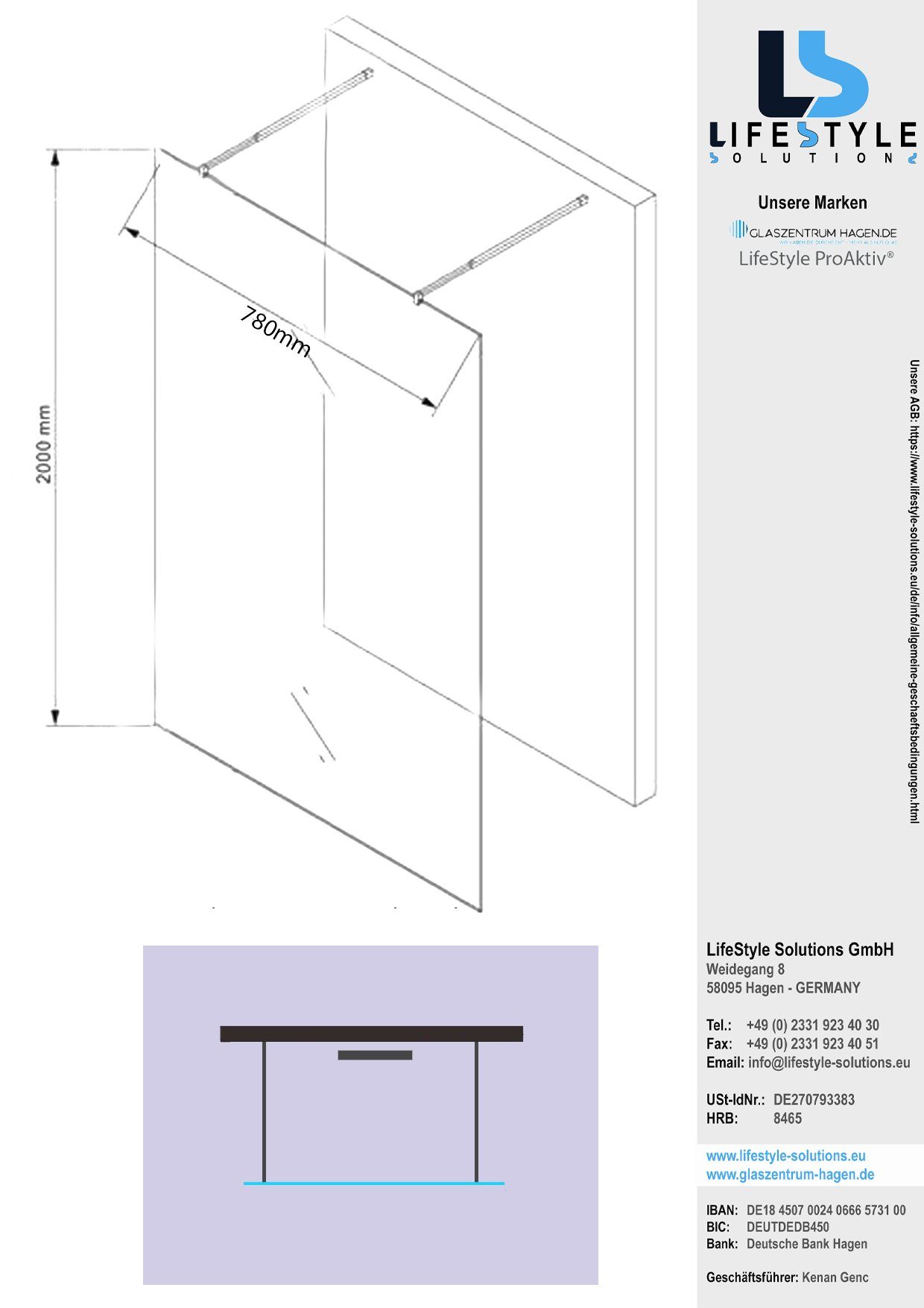 Thumbnail - Glaszentrum Hagen Walk-in-Dusche Glaszentrum Hagen "LoLa" 78x200cm 10mm Freistehende Walk in Duschwan