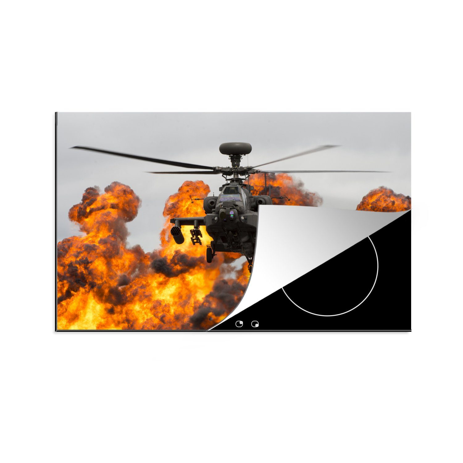 MuchoWow Herdblende-/Abdeckplatte Amerika - Hubschrauber - Feuer, Vinyl, (1 tlg), 81x52 cm, Ceranfeldabdeckung, Arbeitsplatte für küche