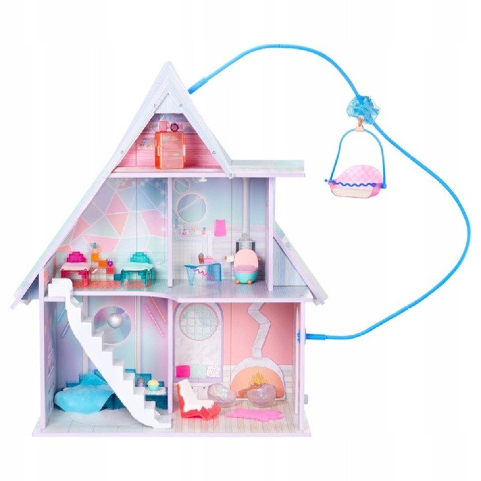 L.O.L. SURPRISE! Puppenhaus OMG Winter Cottage Playset 120001EUC, Holzhaus, (Haus mit 45 Zubehörteilen), Spielhaus mit Skilift, für Kinder ab 4 Jahren