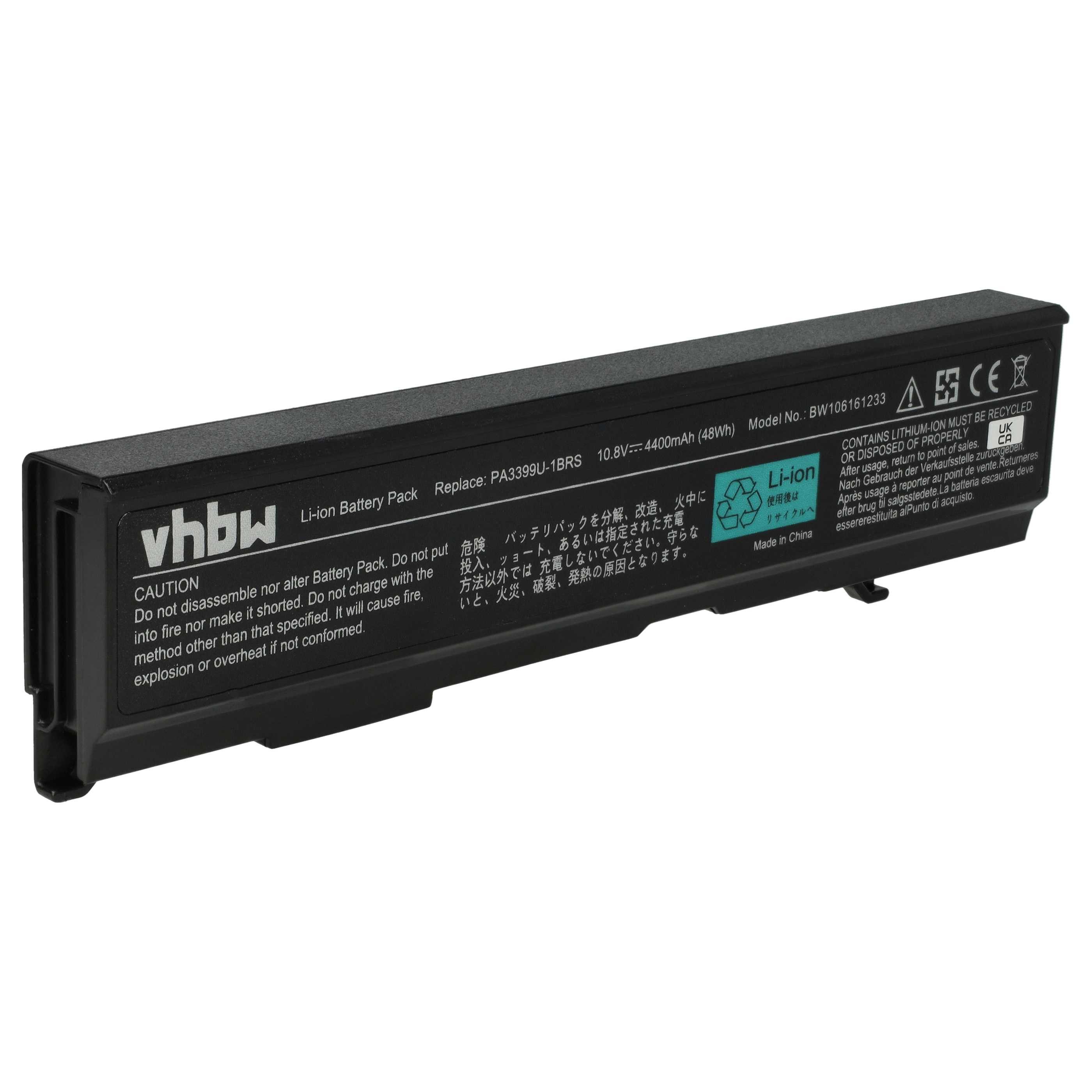 vhbw Akku Ersatz für Toshiba PABAS057, PA3478U-1BRS, PA3400U-1BRS, Laptop-Akku Akku Li-Ion 4400 mAh (10,8 V, 1 St), Leistungsfähiger Austausch-Akku für Notebook, Wiederaufladbar, Jede