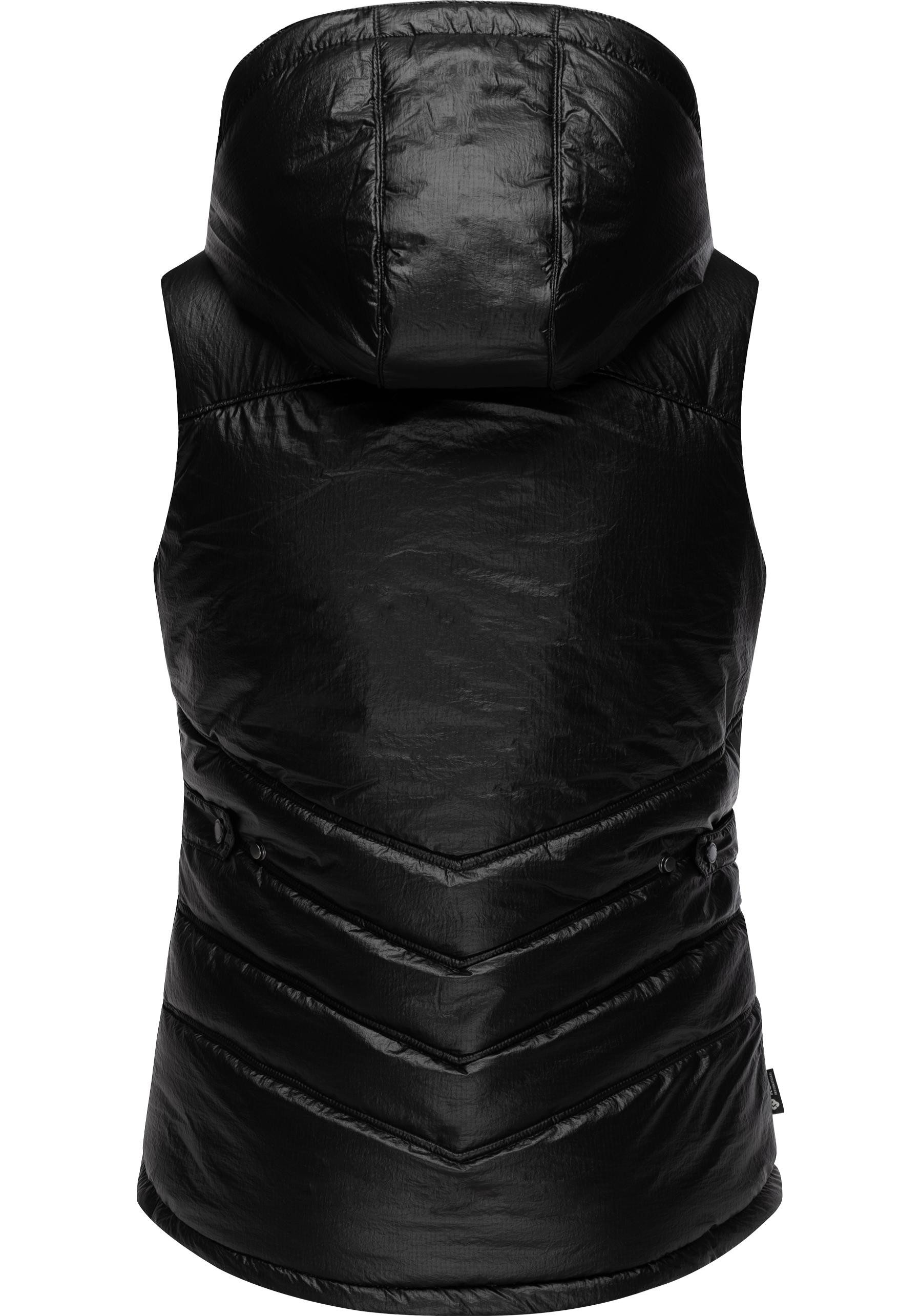 Ragwear Steppweste Hesty Bling Wasserdichte Outdoor-Weste mit abnehmbarer Kapuze