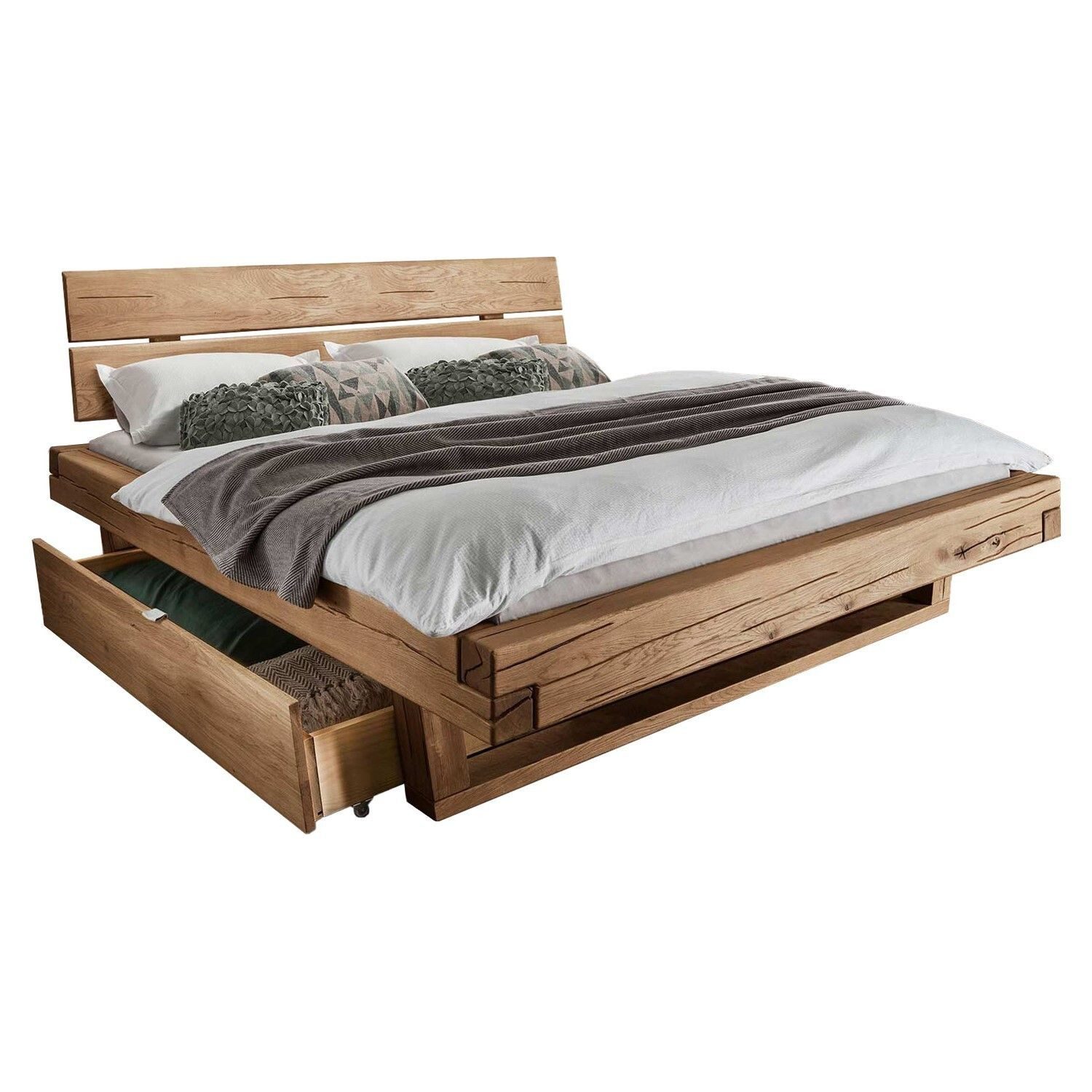 HOMELIV. Bettgestell HOMELIV. Balkenbett Romeno 180x200 cm Massivholz mit Schubkasten