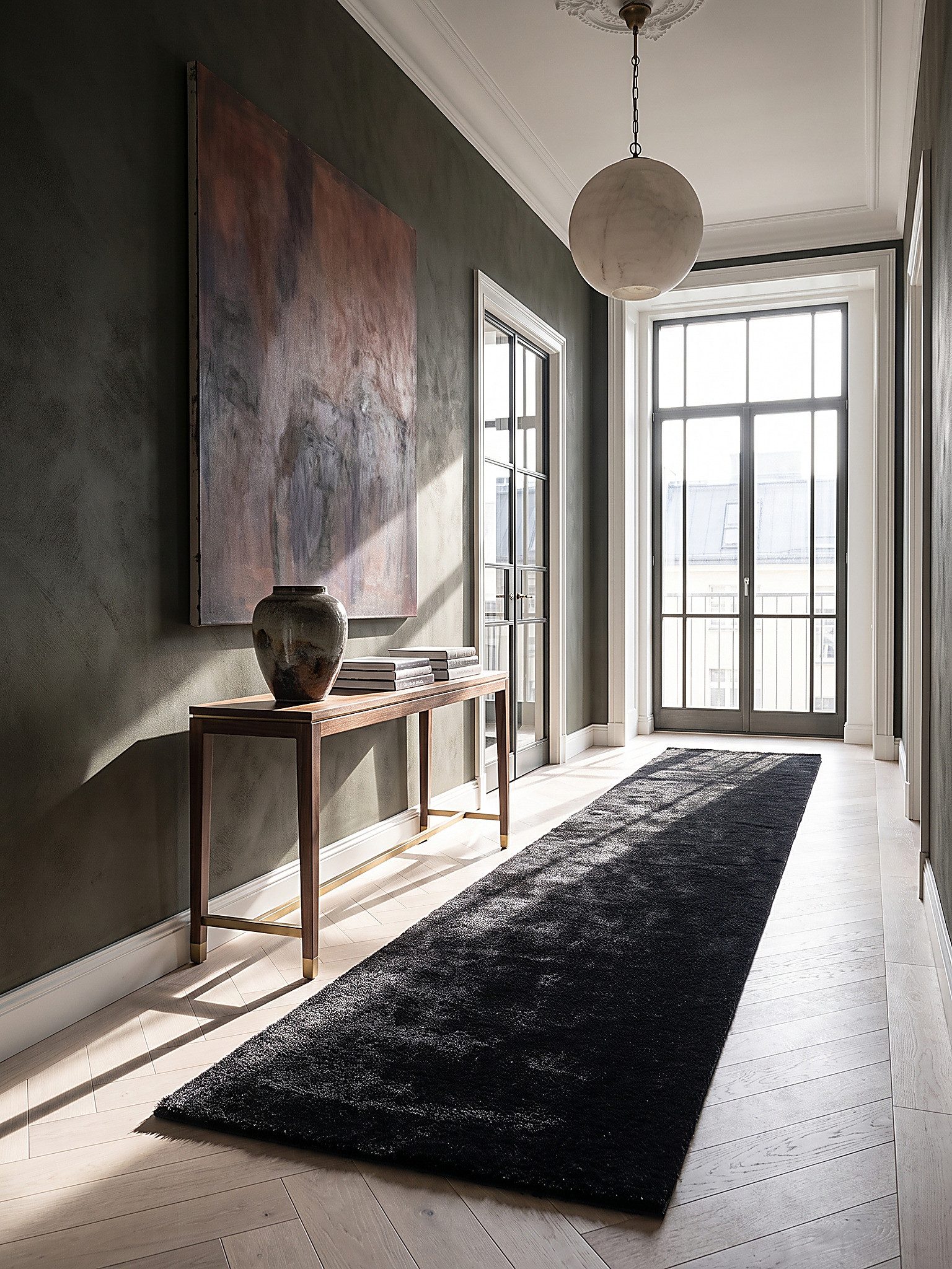 KADIMA DESIGN Teppich ALDAN Teppichläufer Schwarz 60x110 Uni Polyester Antirutsch Wohnzimmer, Läufer, Höhe: 18 mm, Trittschalldämmend, Strapazierfähig, Pflegele – Bild 2 von 5