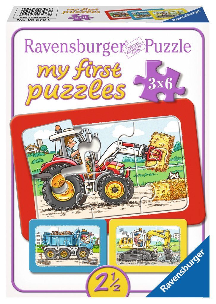 Ravensburger Puzzle 3 x 6 Teile Puzzle my first Bagger, Traktor und Kipplader 06573, 6 Puzzleteile