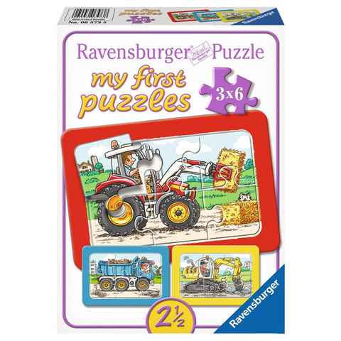 Ravensburger Puzzle 3 x 6 Teile Puzzle my first Bagger, Traktor und Kipplader 06573, 6 Puzzleteile