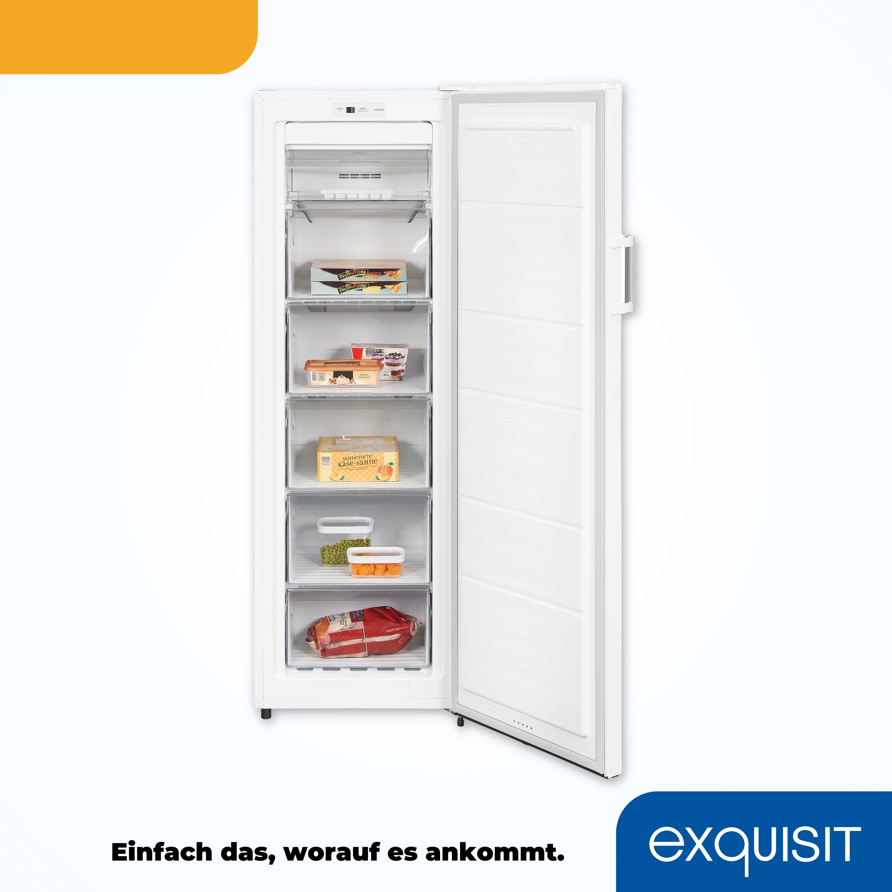 exquisit Gefrierschrank GS271-NF-H-010E weiss, 169,1 cm hoch, 55,9 cm breit, 4*-Gefrierschrank No Frost mit LED-Anzeige & praktischem Griff