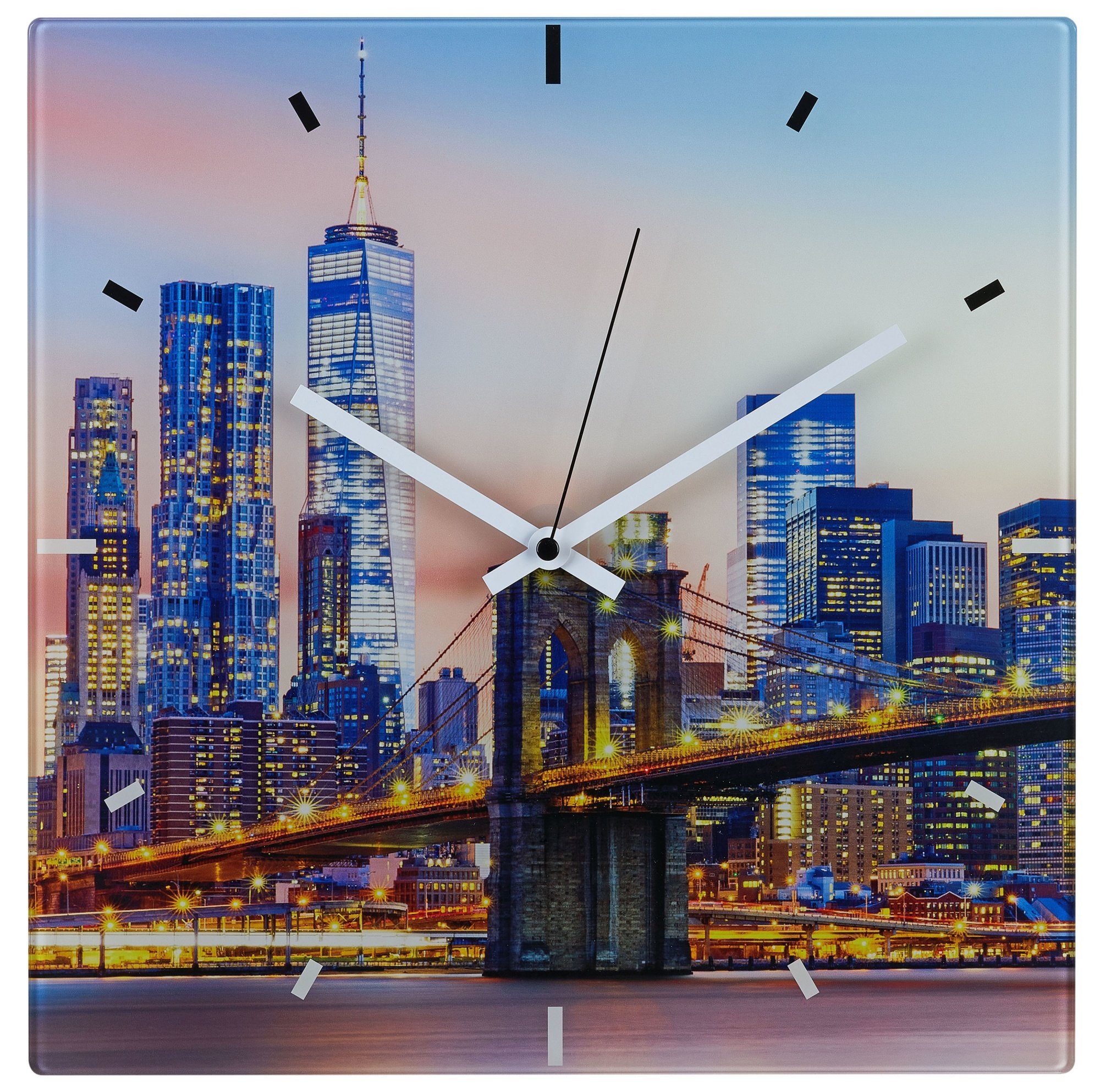 TFA Dostmann Funkwanduhr TFA 60.3531 Analoge Wanduhr aus Glas NEW YORK