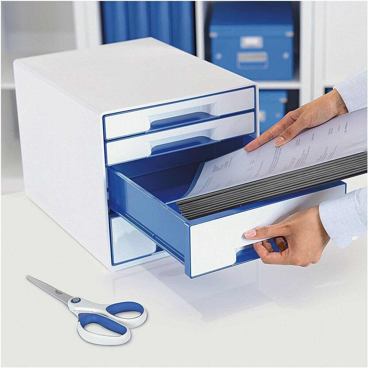 5213, Schubladen, Schubladenbox stapelbar geschlossen, metallic 4 blau LEITZ Cube mit WOW