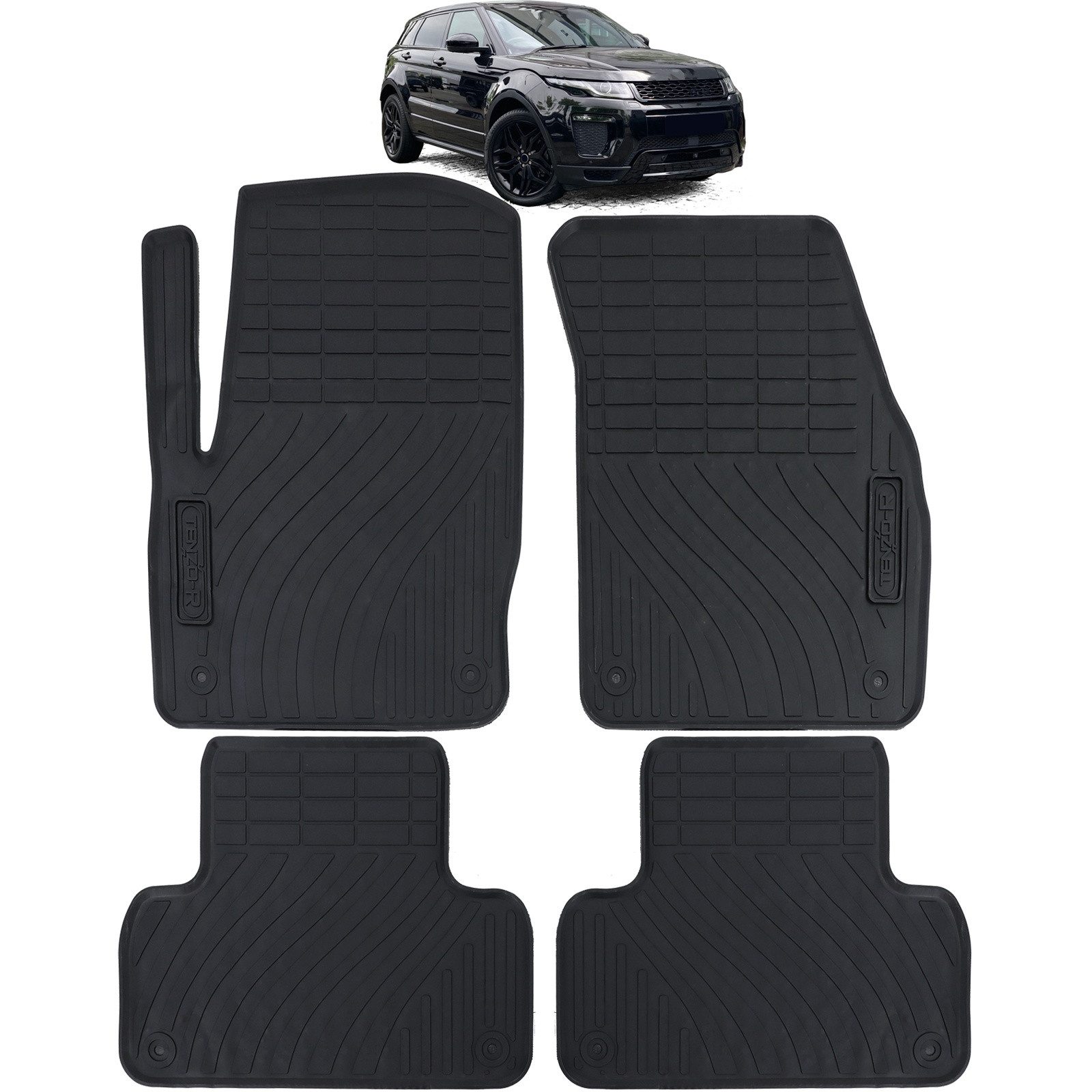 Tenzo-R Passform-Fußmatten Auto Gummi Fußmatten Schwarz Premium Set für Range Rover Evoque I 11-1