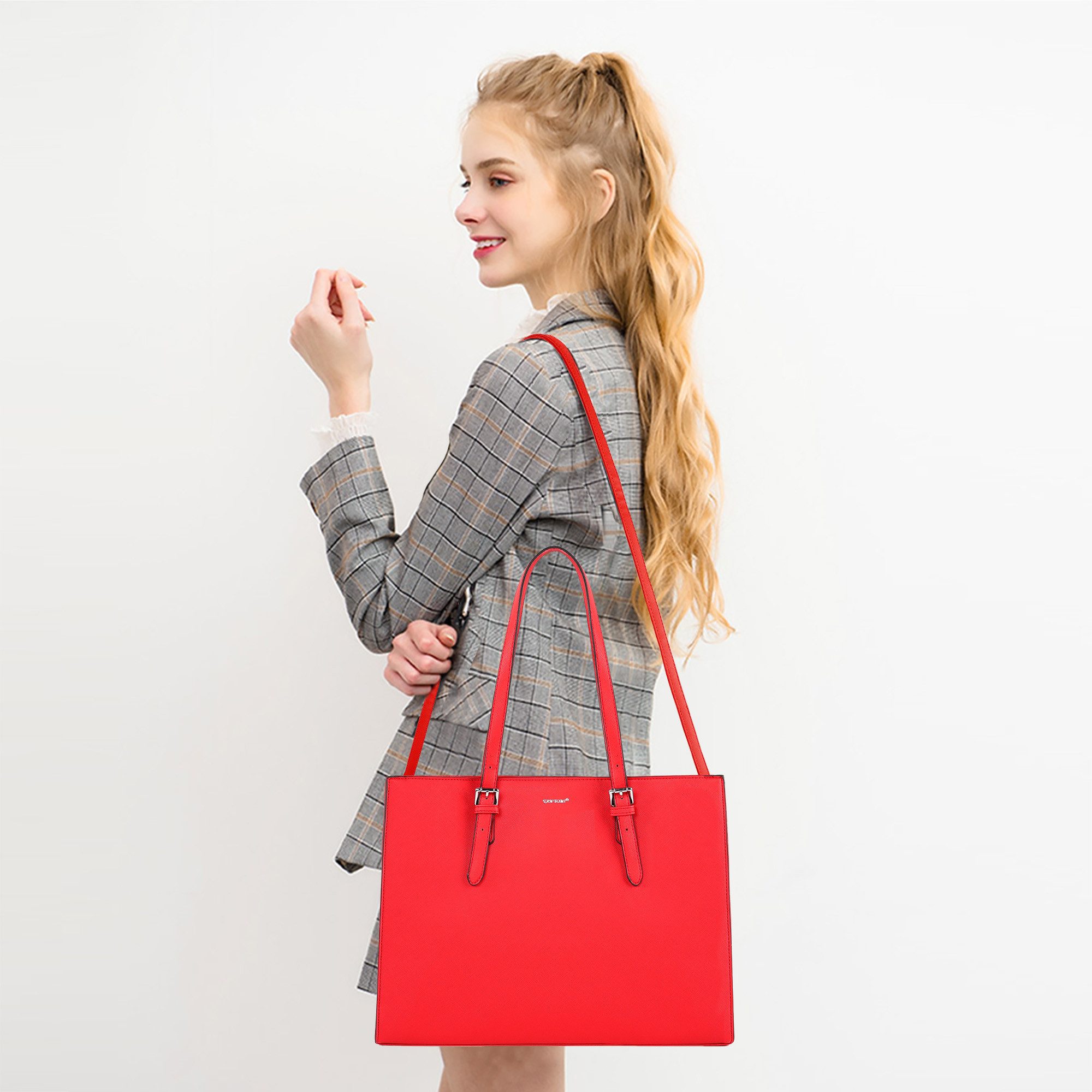 TAN.TOMI Aktentasche Große Business Handtasche Damen Leder Schultertasche Arbeit Schule, Bürotasche Damen 15 Zoll Notebooktasche mit 3 Fächern für Büro Schule