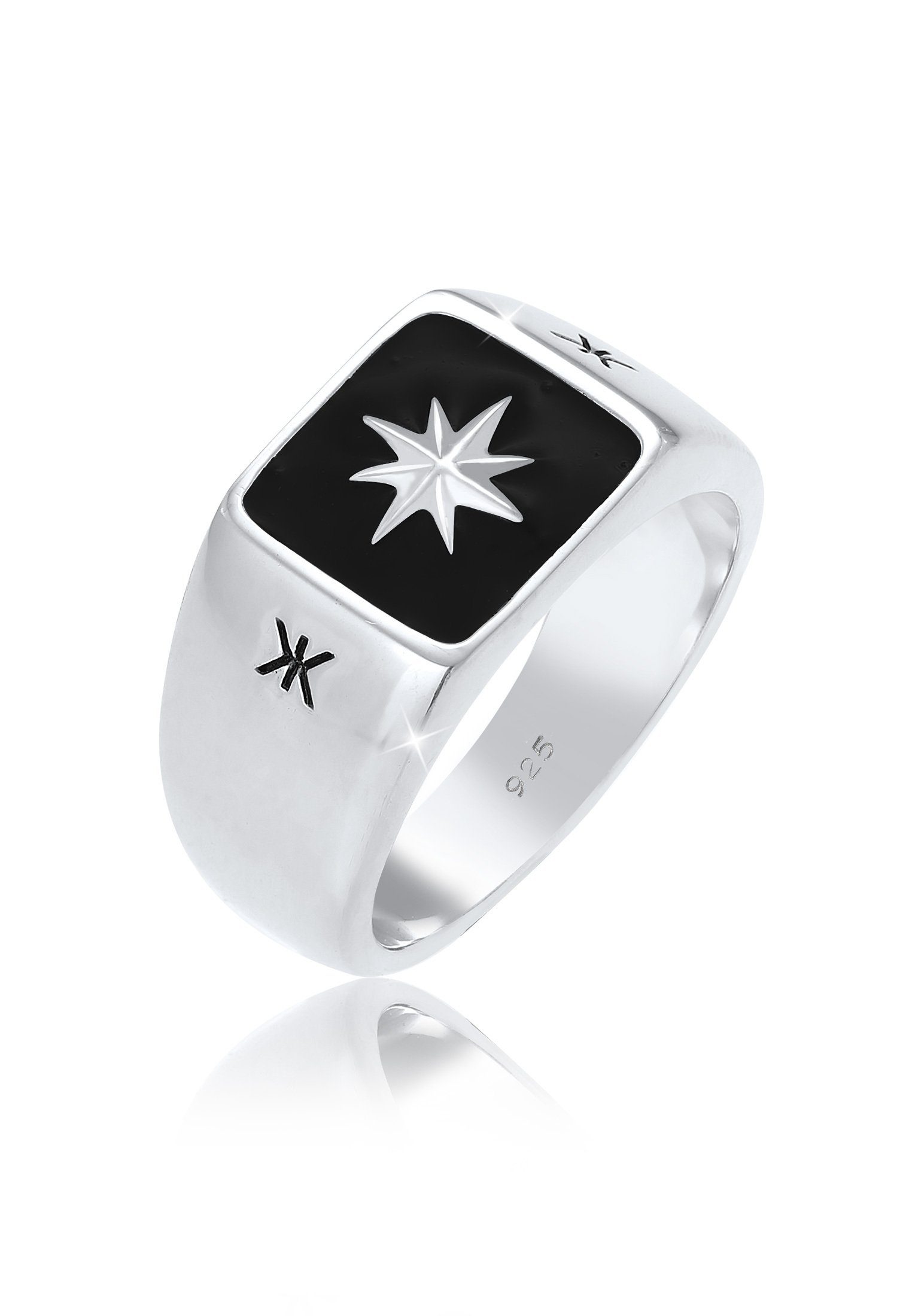 Kuzzoi Siegelring Herren Siegelring Emaille Stern Basic 925er Silber