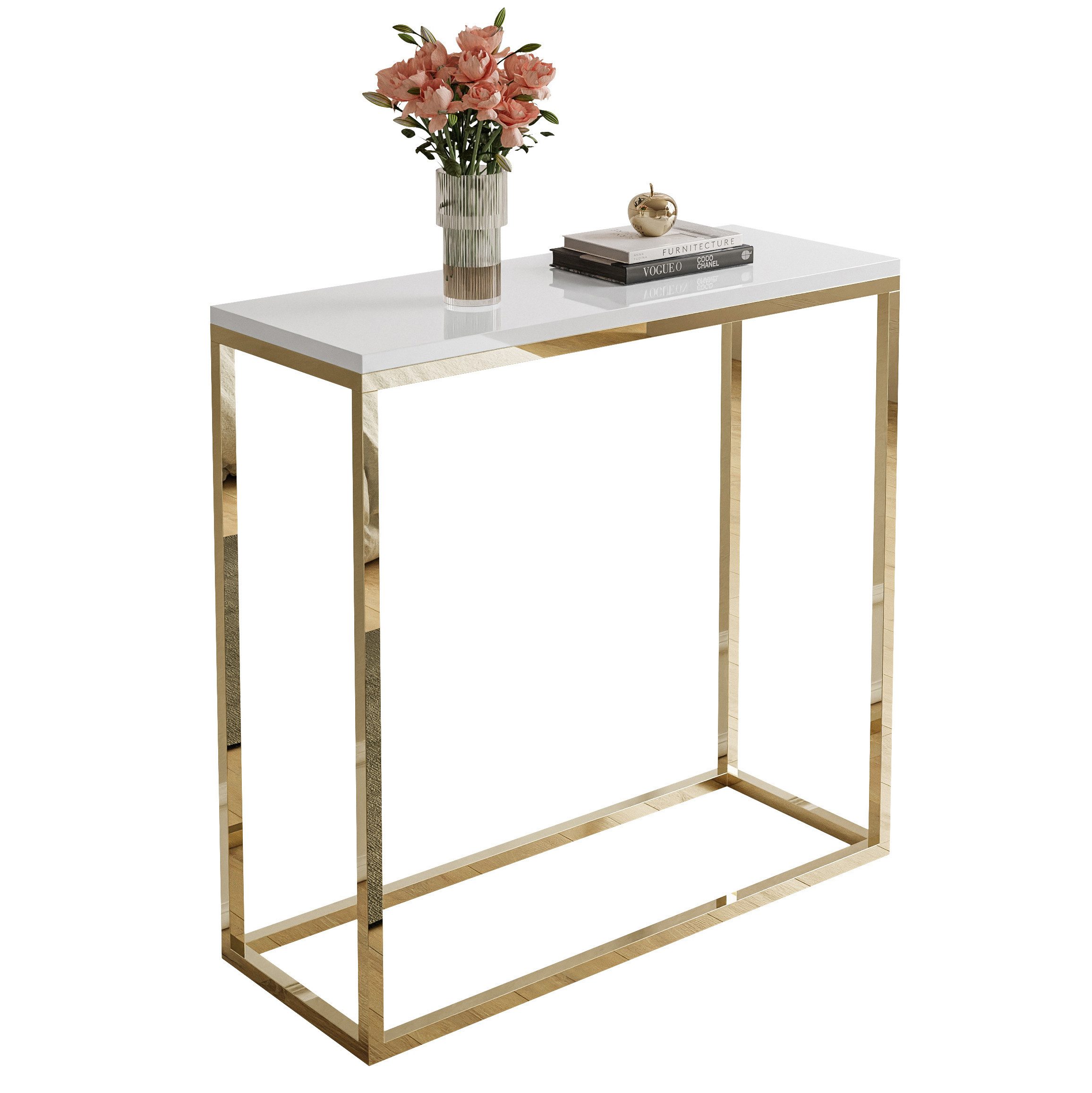 Lookway Konsolentisch MODERN HOCHGLANZ Konsolentisch mit goldfarbenem Chromgestell (1x Konsole), Breite 80/100 cm