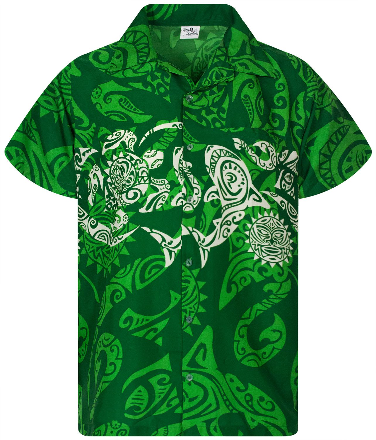 King Kameha Hawaiihemd Maori Chest Funky Hawaii-Hemd Herren Kurzarm Front-Tasche Unisex