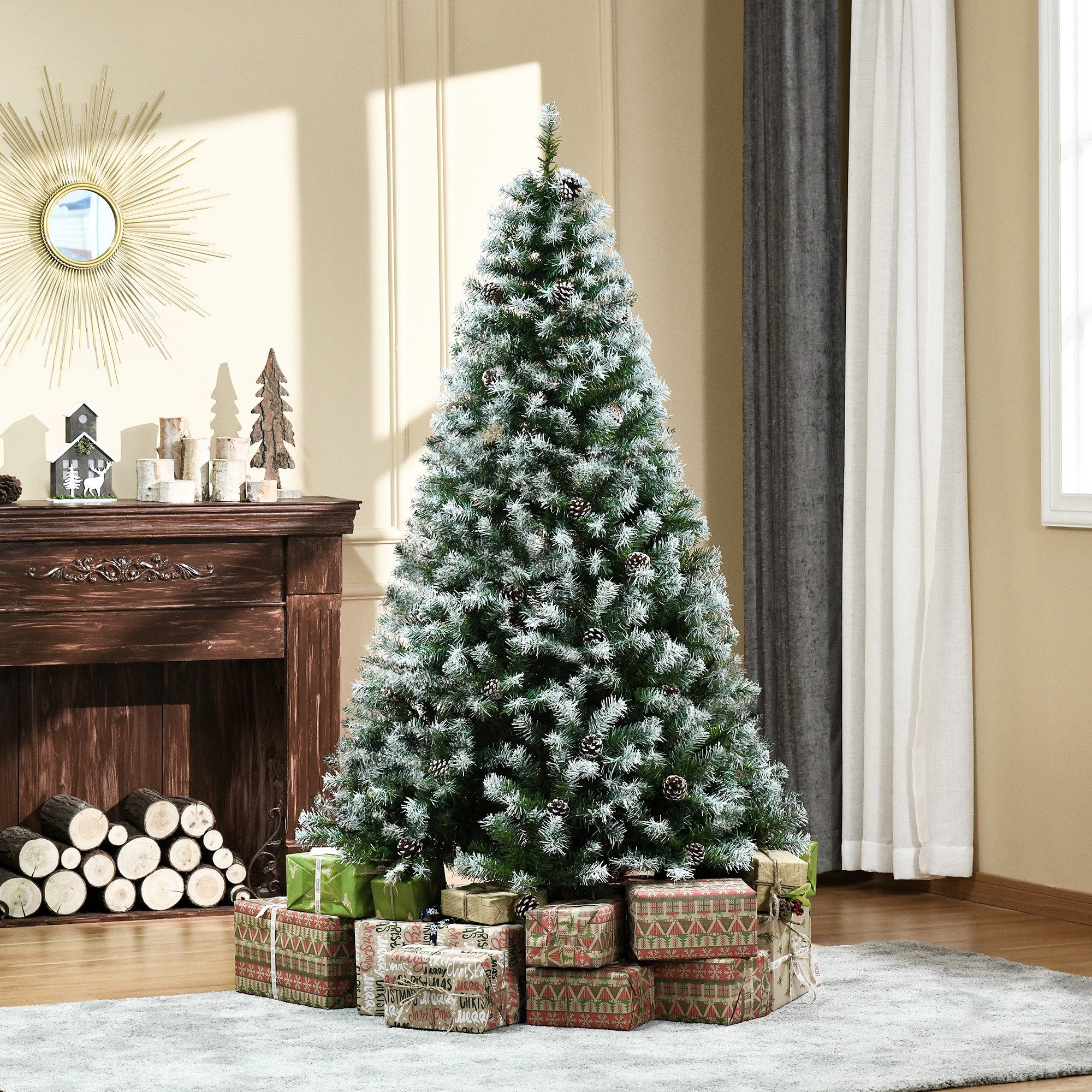 HOMCOM Künstlicher Weihnachtsbaum 180 cm Kunstkiefer, mit 800 Astspitzen, faltbar Standfuß, Kiefer, für Weihnachtsfest, Indoor, grün+weiß