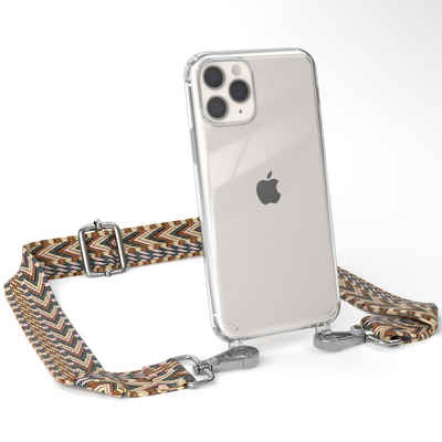 EAZY CASE Handykette Boho Umhängeband für Apple iPhone 11 Pro 5,8 Zoll, Schulterriemen Taschenband Handyband Clear Hülle mit Band Braun Mix