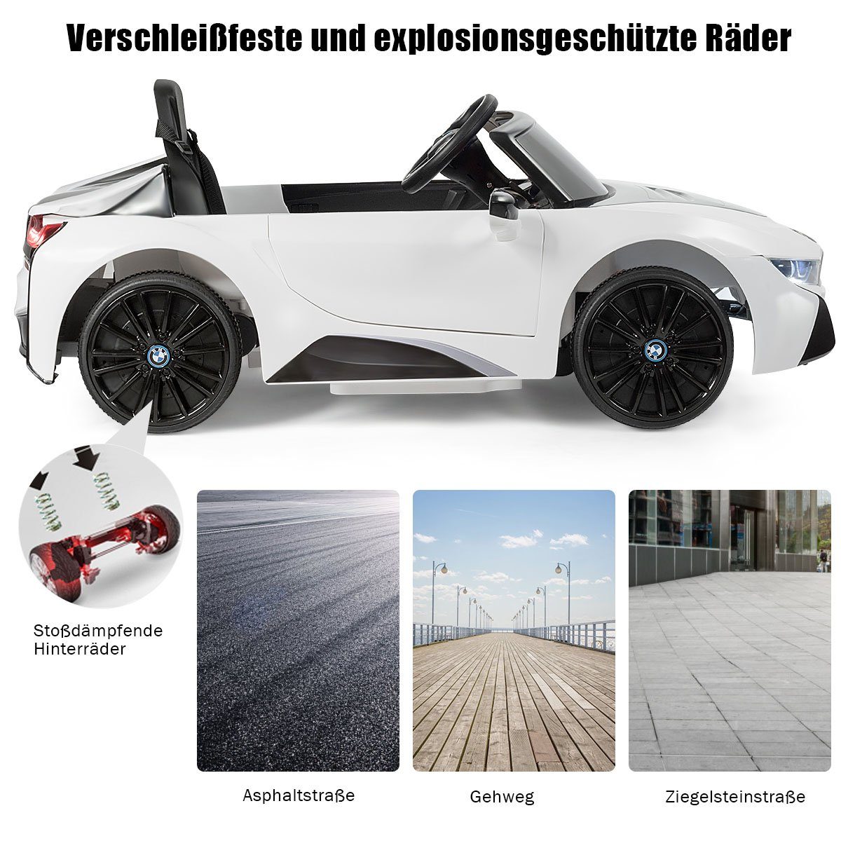 COSTWAY Elektro-Kinderauto mit 12V, weiß BMW LED
