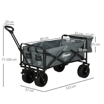 Outsunny Bollerwagen Faltbarer Transportwagen, Lastenwagen mit Kühltasche (Strandwagen, 1-tlg., Gartenwagen), bis 120 kg Belastbar, Oxford, Dunkelgrau