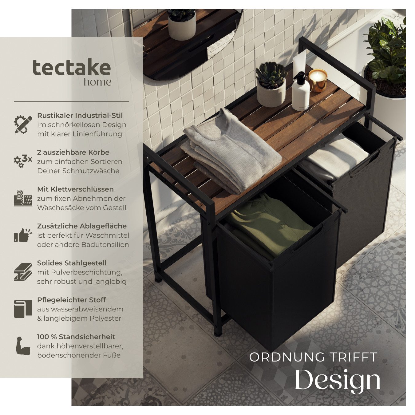 tectake Wäschekorb Wäschesortierer, Industrial-Style, 2 oder günstig online kaufen