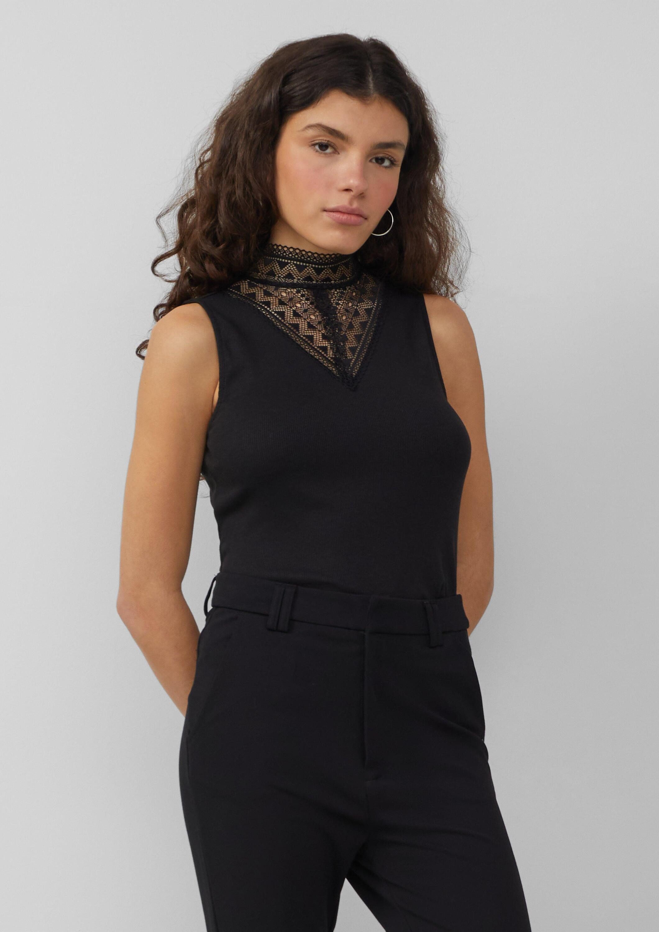 QS Kurzarmshirt T-Shirt Top mit Spitzeneinsatz günstig online kaufen