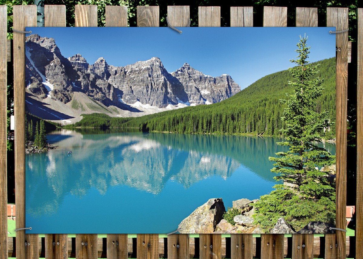 Thumbnail - Wallario Sichtschutzzaunmatten Tiefblauer See mit Bergpanorama und Wäldern Kanada