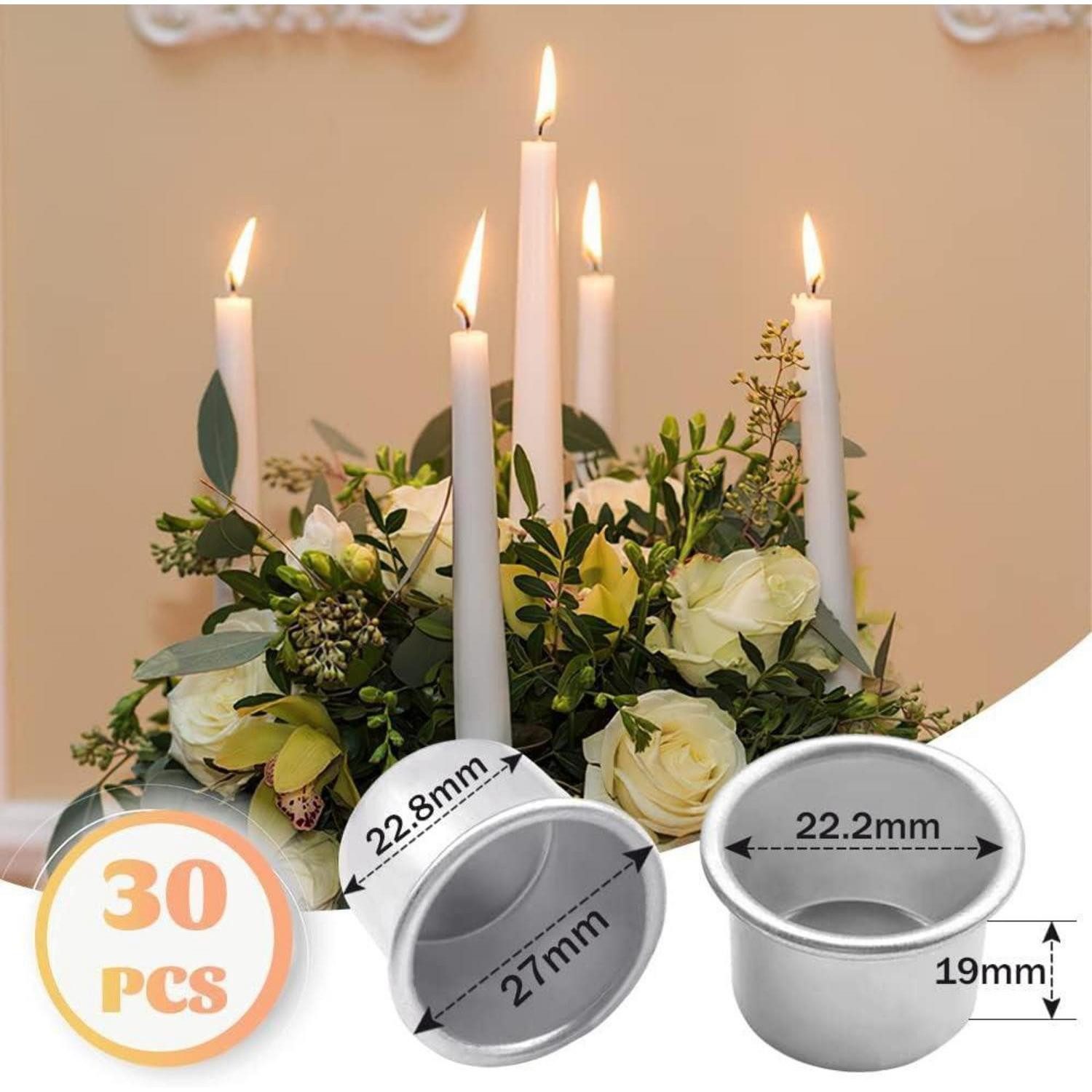 LuxusKollektion Kerzentülle 30er Set Silber Kerzenhalter Stabkerzen Metall Tafelkerzen Wohn