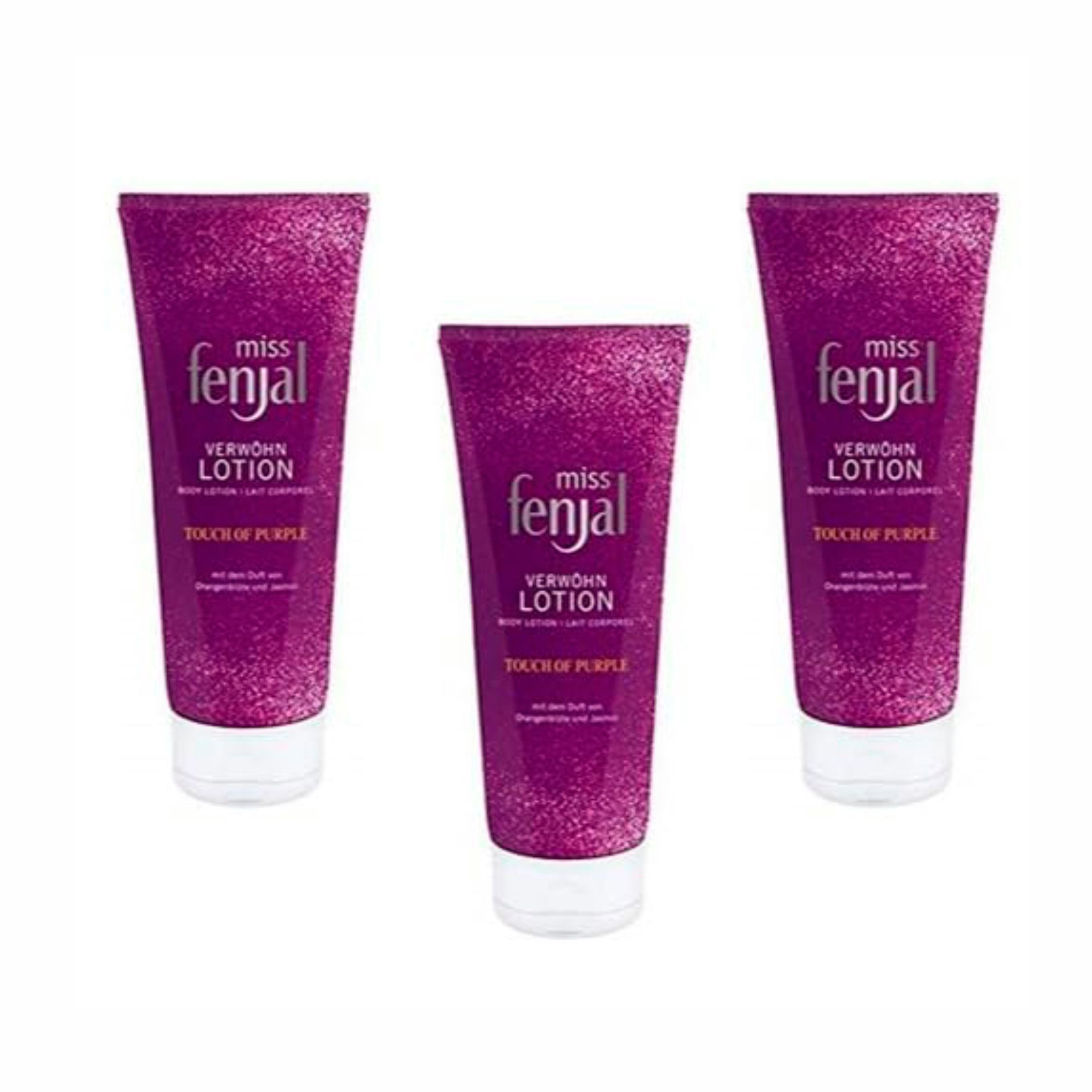 Fenjal Bodylotion 3x miss fenjal Touch of Purple Body Lotion die Pflegelotion 200ml, 3-tlg., Verwöhn Lotion mit Duft von Orangenblüte & Jasmin für normale Haut