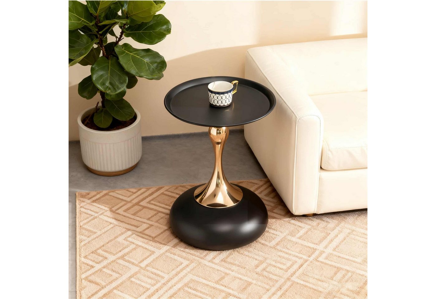 ANYSUN Couchtisch Rund Kaffeetisch, Beistelltisch Metall Kleiner Wohnzimmertisch (Einzelmöbel – runder Couchtisch, runder Couchtisch), kompakter Metalltisch in Schwarz-Gold für Schlaf- und Wohnzimmer