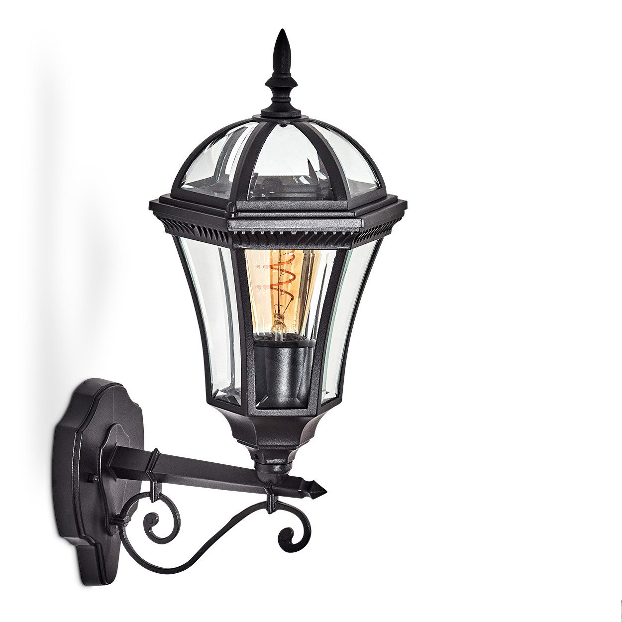 hofstein Außen-Wandleuchte Außenwandlampe aus Metall/Glas in Schwarz/Klar, ohne Leuchtmittel, Außenwandleuchte im Retro/Vintage/Antik/Landhaus-Design, E27, IP44