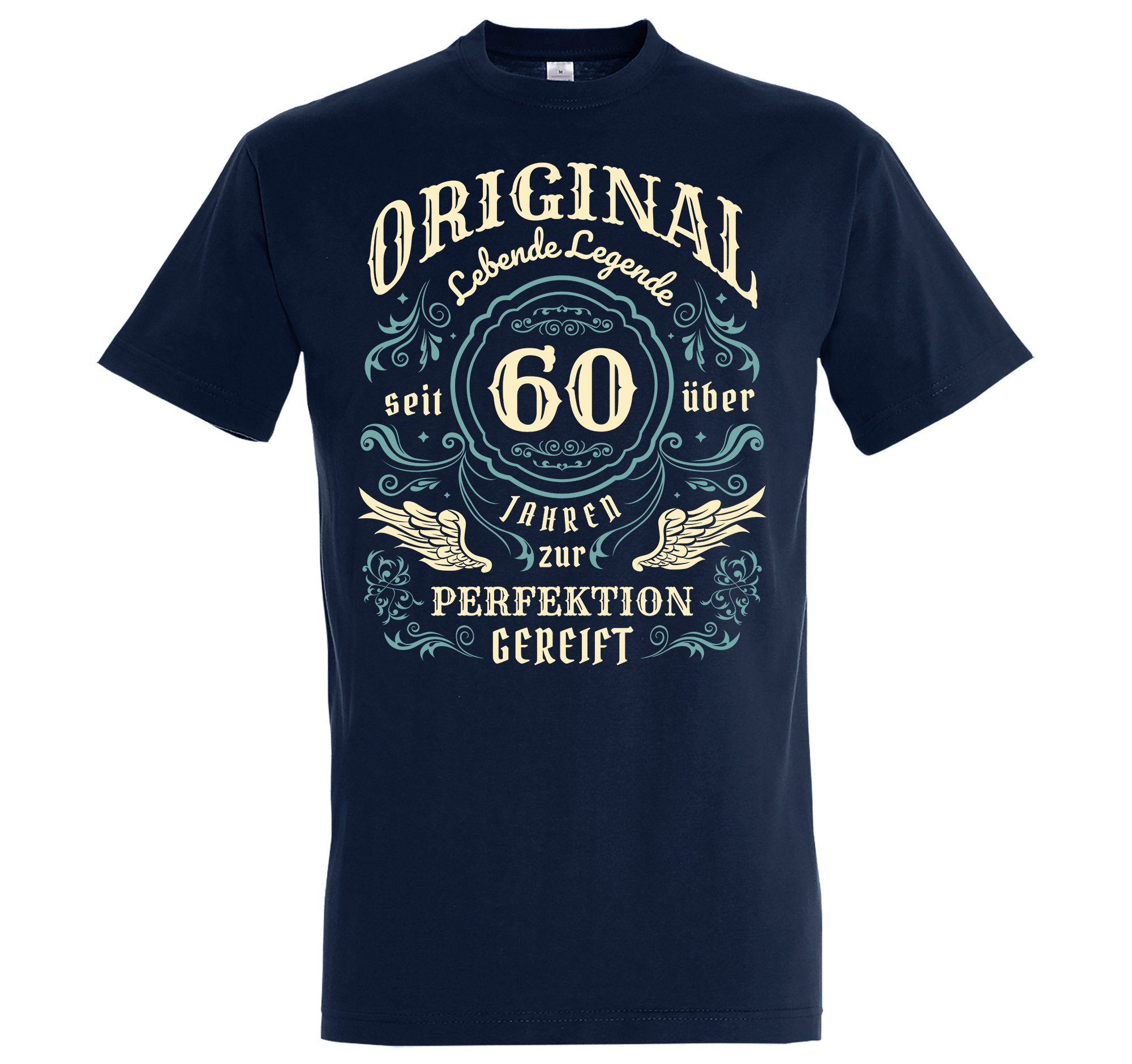 60 lustigem Jahren" "Lebende Youth Navyblau Geburtstatgs Herren Frontprint Legende Designz T-Shirt Shirt Seit mit
