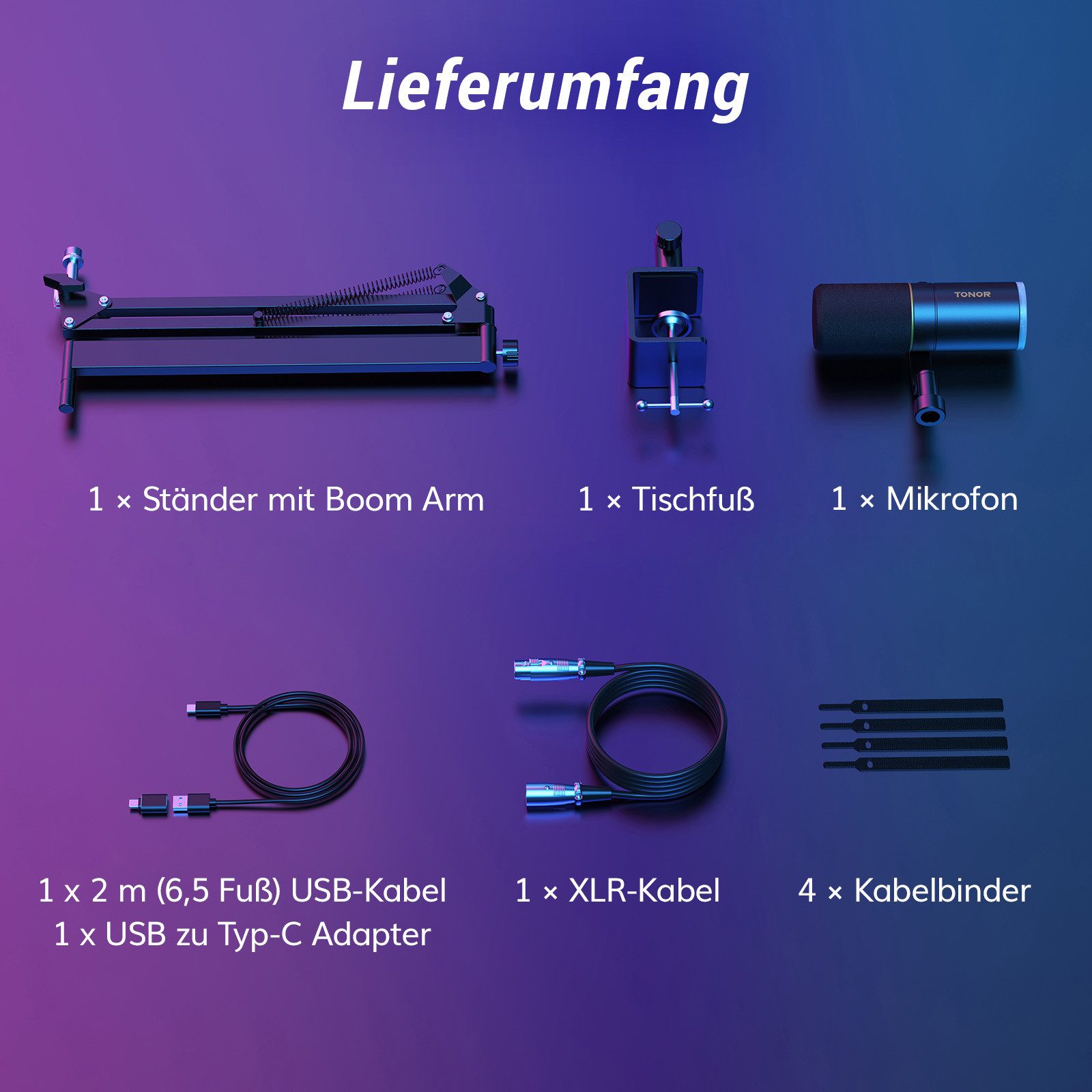 TONOR Streaming-Mikrofon Gaming Mikrofon mit Low Profile Mic Arm, PC Microphone TD520S+