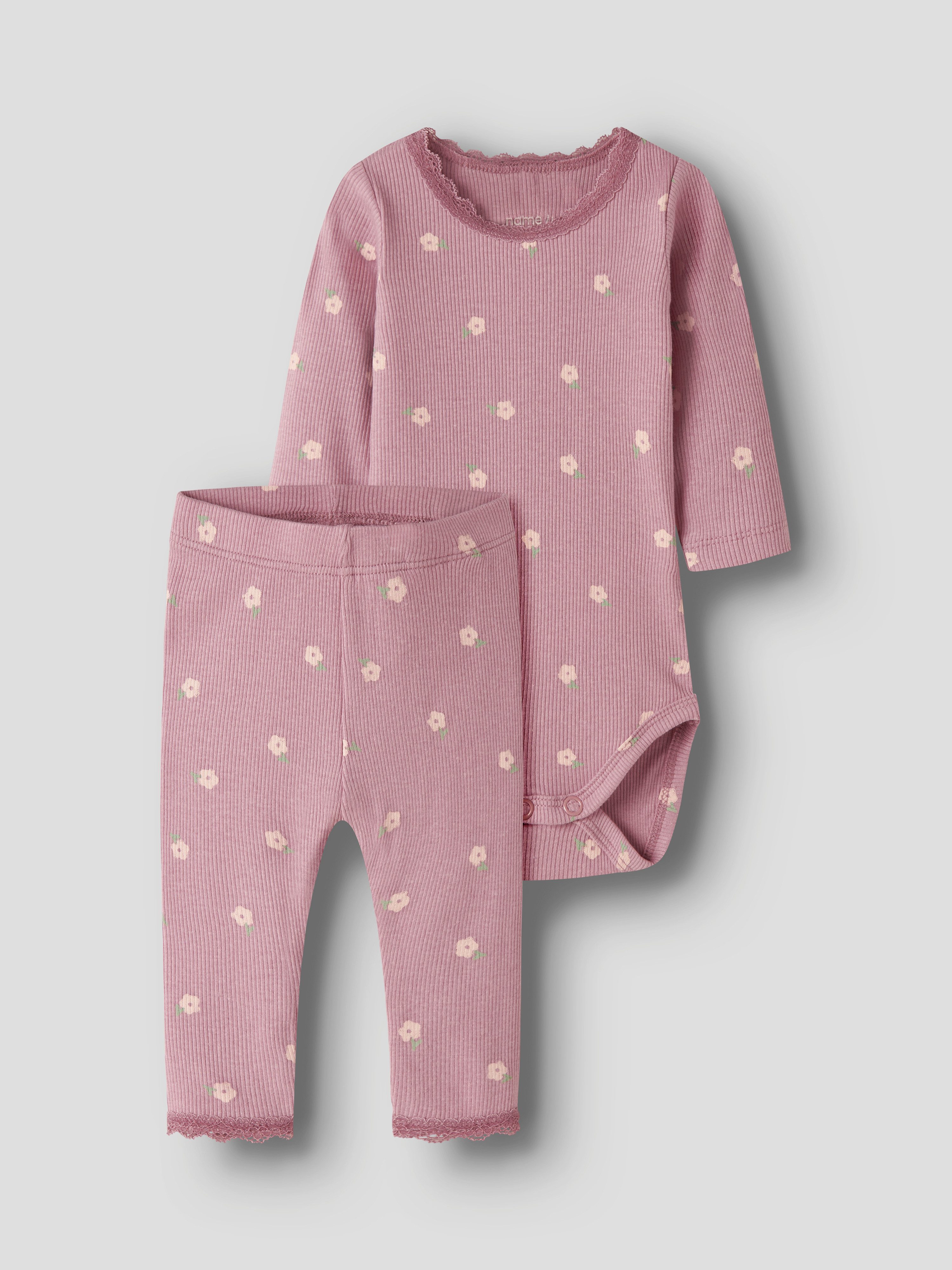 Name It Langarmbody NBFLAUREL LS BODY SET Baumwollmischung, Body und Leggings im Set, Spitzen Details