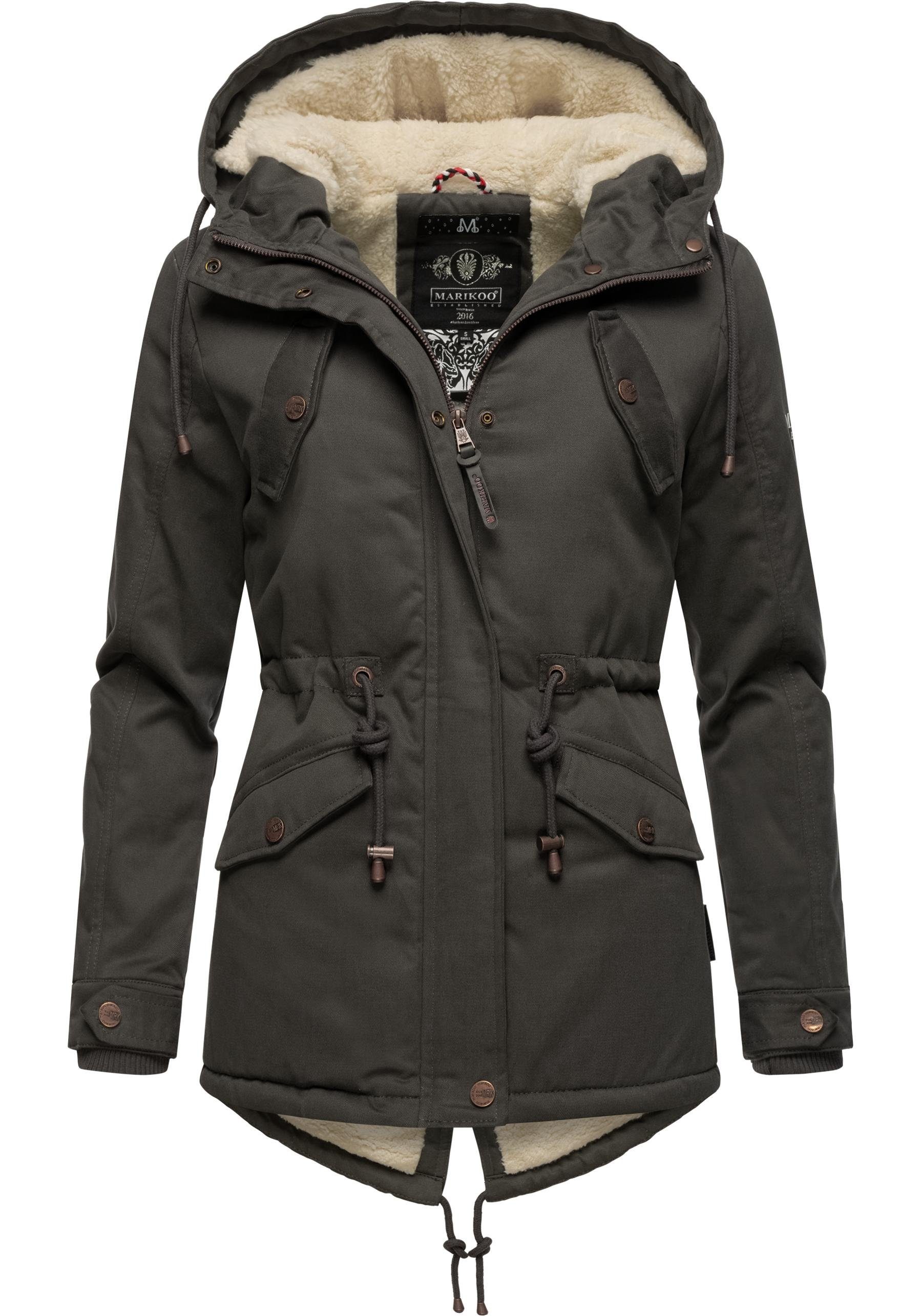 Marikoo Winterjacke Manolya stylischer Kurzmantel mit weichem Teddyfell-Futter