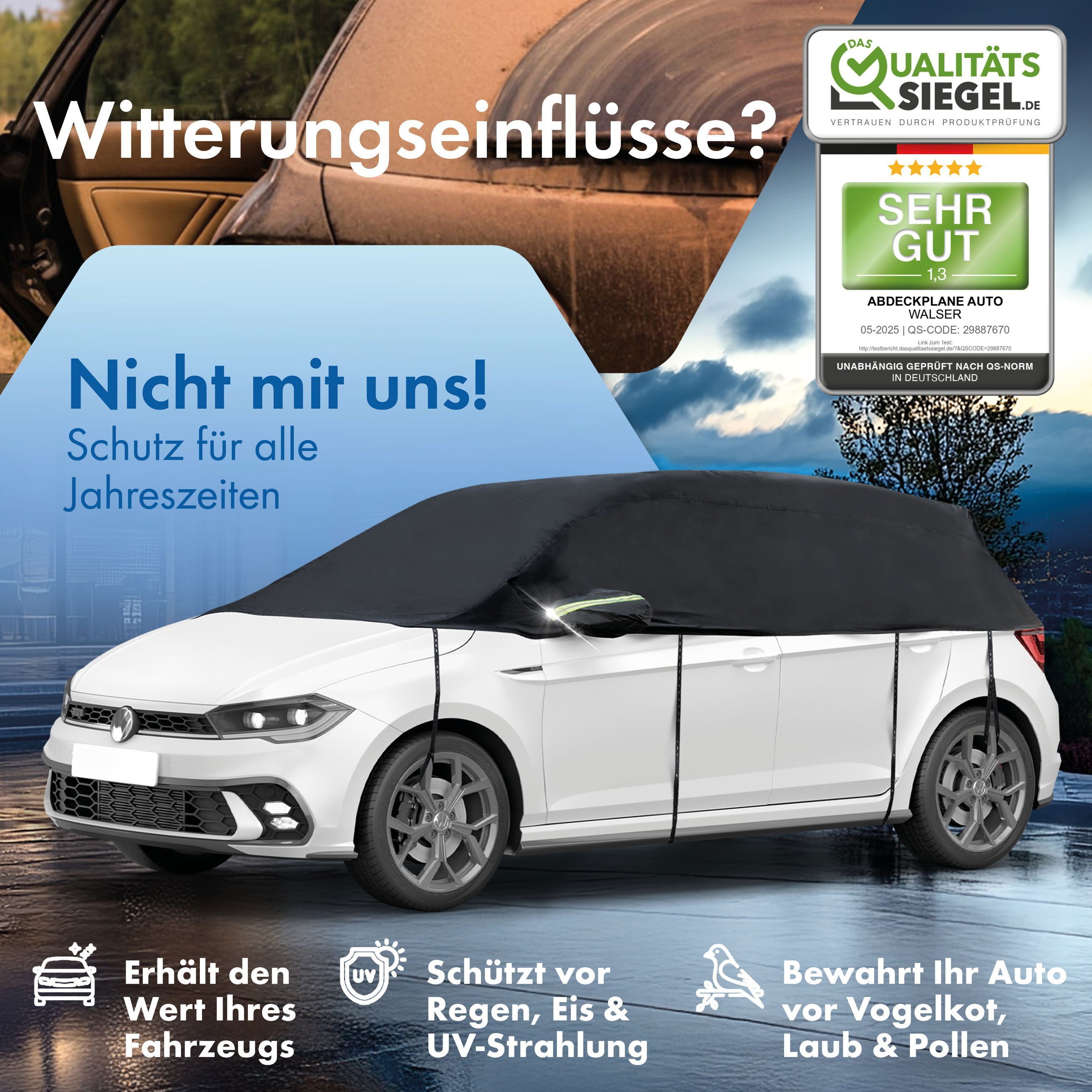 WALSER Car Cover All Weather Basic Half Medium (1 pc., 1 piece)