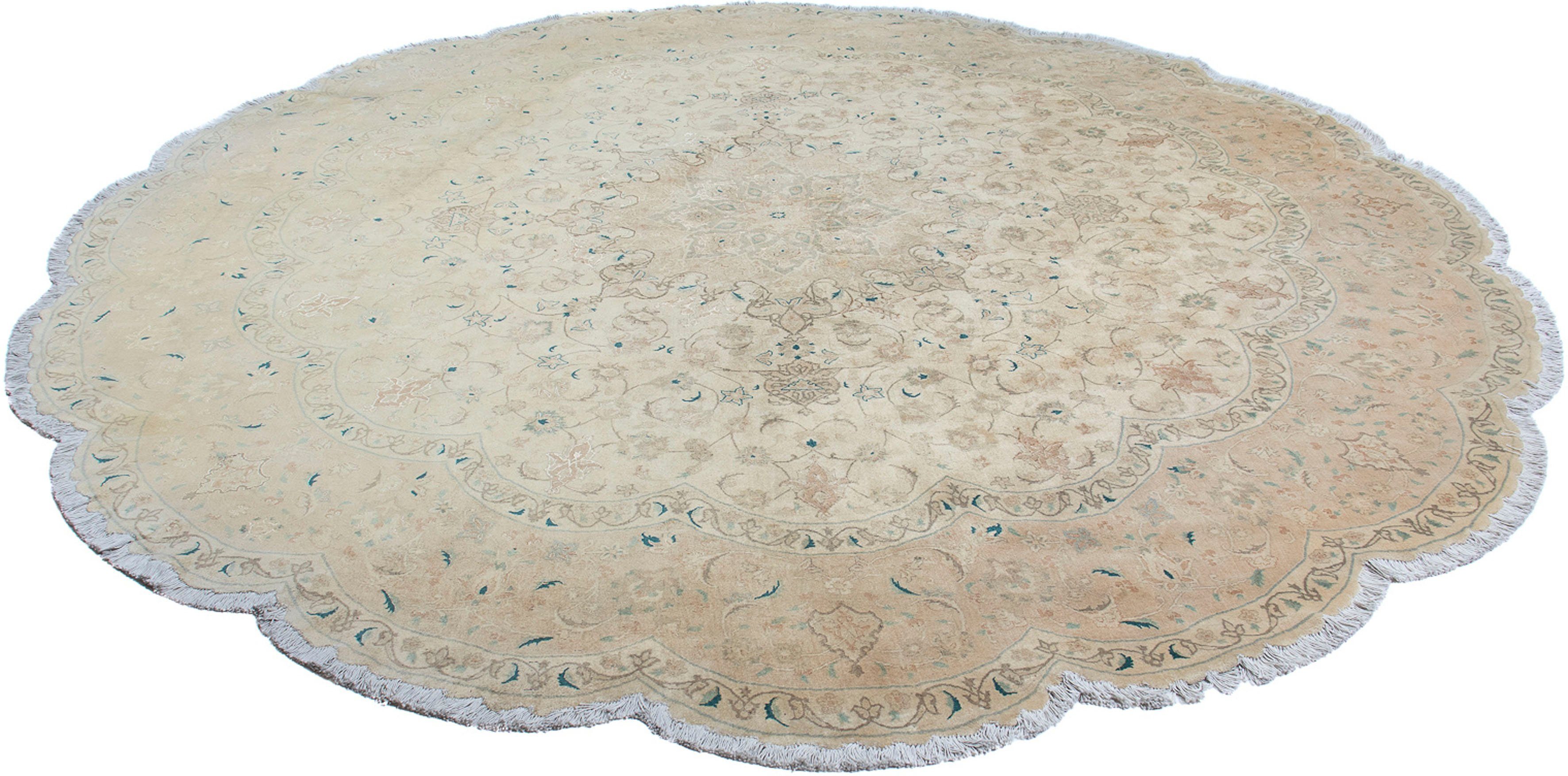 Orientteppich Perser - Täbriz - Royal rund - 285 x 285 cm - beige, morgenland, rund, Höhe: 7 mm, Wohnzimmer, Handgeknüpft, Einzelstück mit Zertifikat