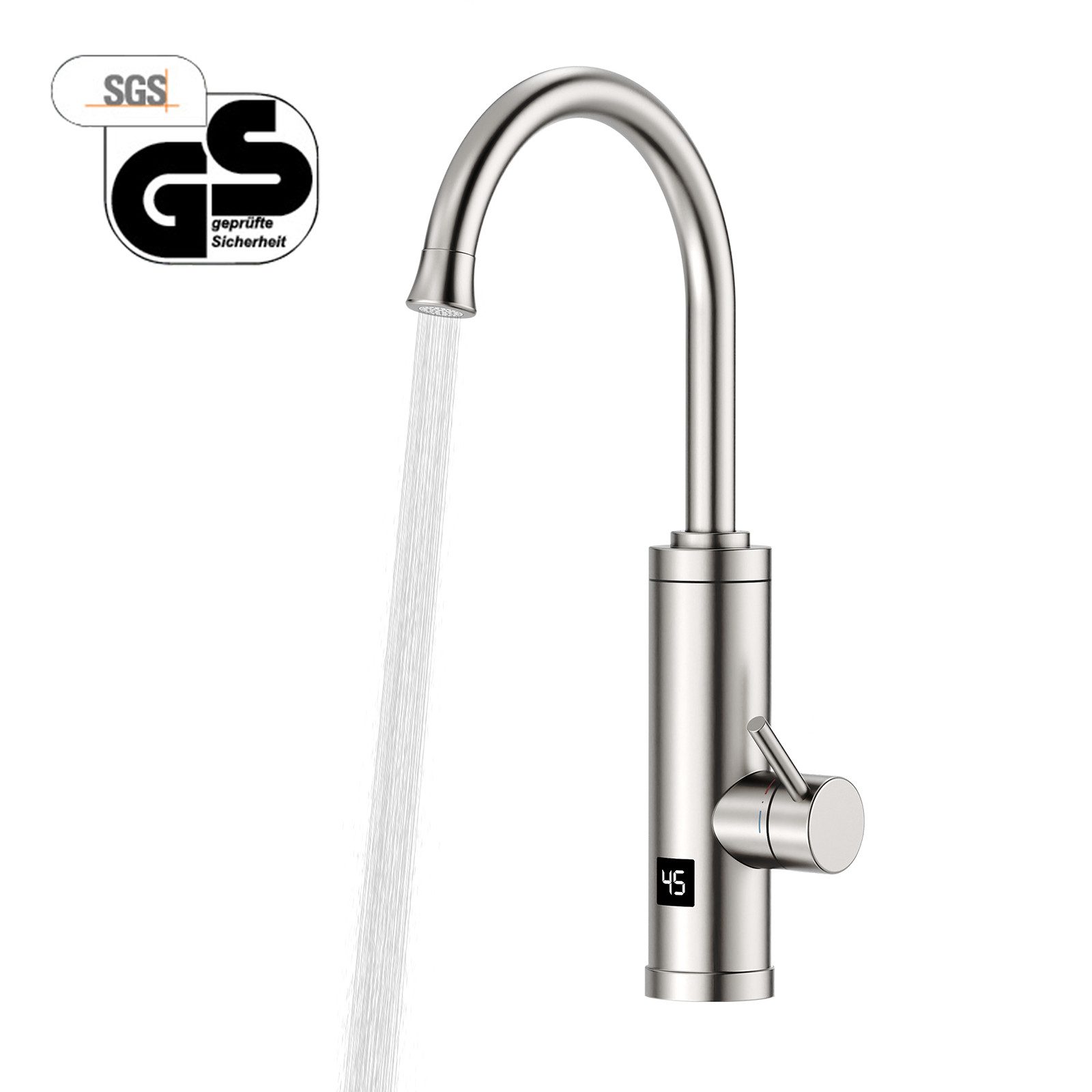 HOMELIVE Küchenarmatur Elektrischer Wasserhahn mit Durchlauferhitzer und Digitalanzeige 3300W Sofort Warmwasserhahn für Küche aus Edelstahl mit G3/8 Anschluss